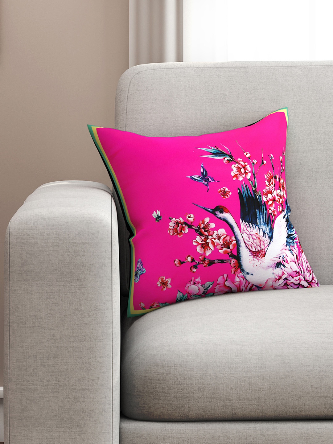 

SEJ by Nisha Gupta Pink Single Floral Square Cushion Cover