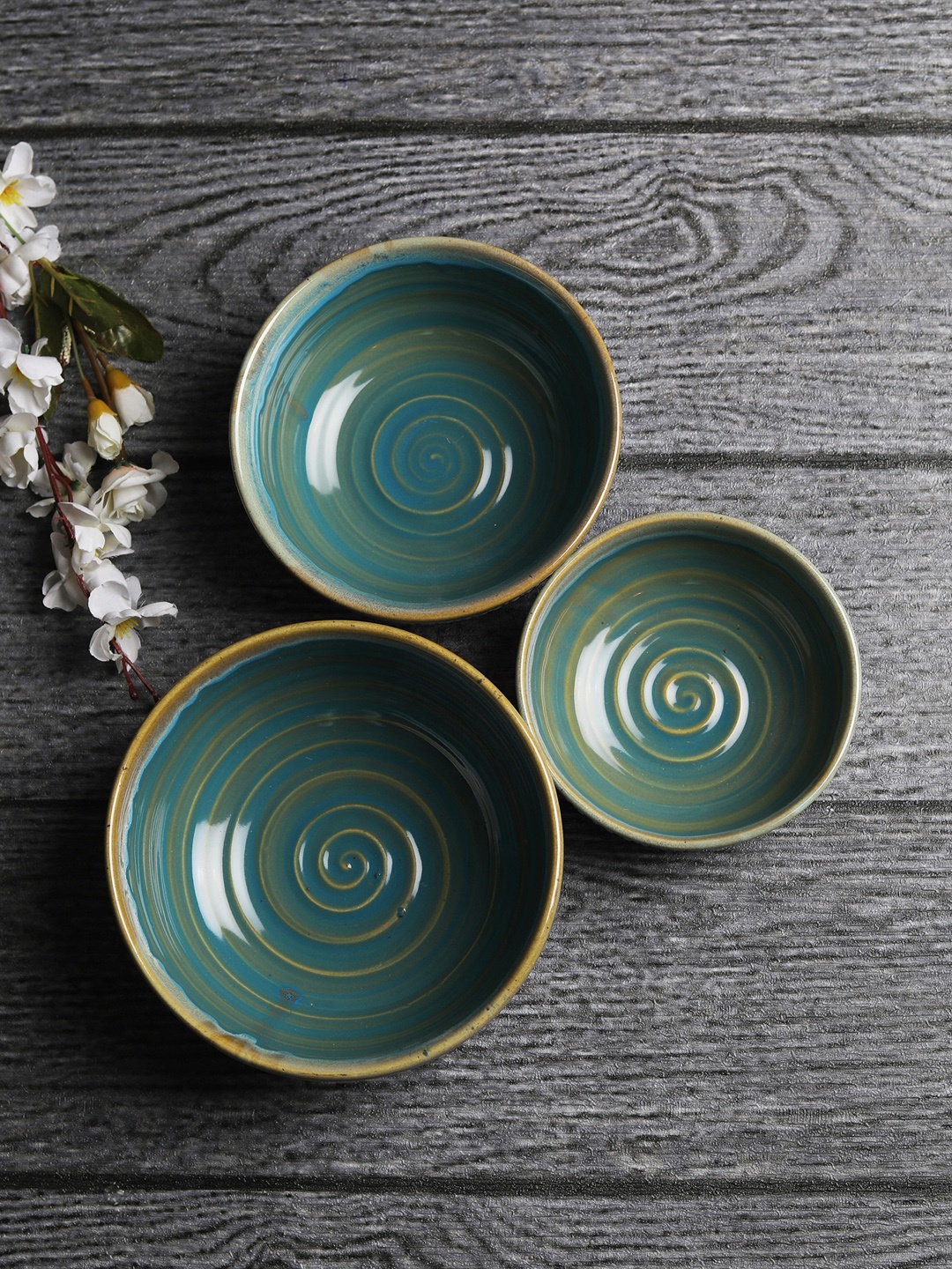 

MIAH Decor Green & Brown 3-Pieces Printed Ceramic Serving Bowls Set