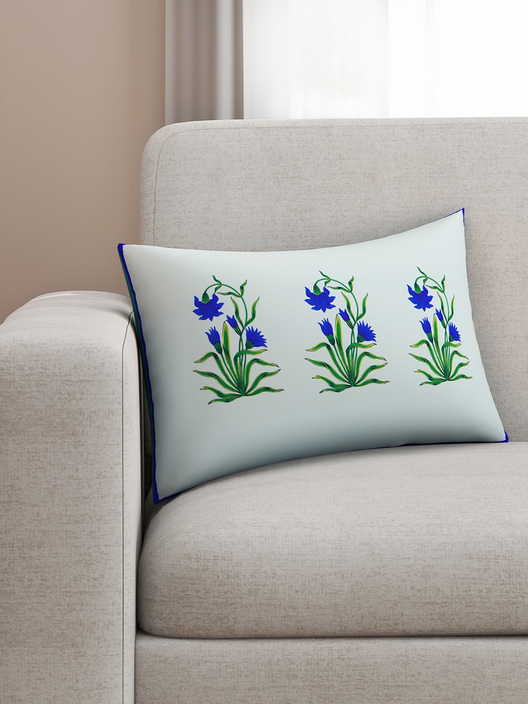 SEJ by Nisha Gupta Green Single Floral Rectangle Cushion Cover