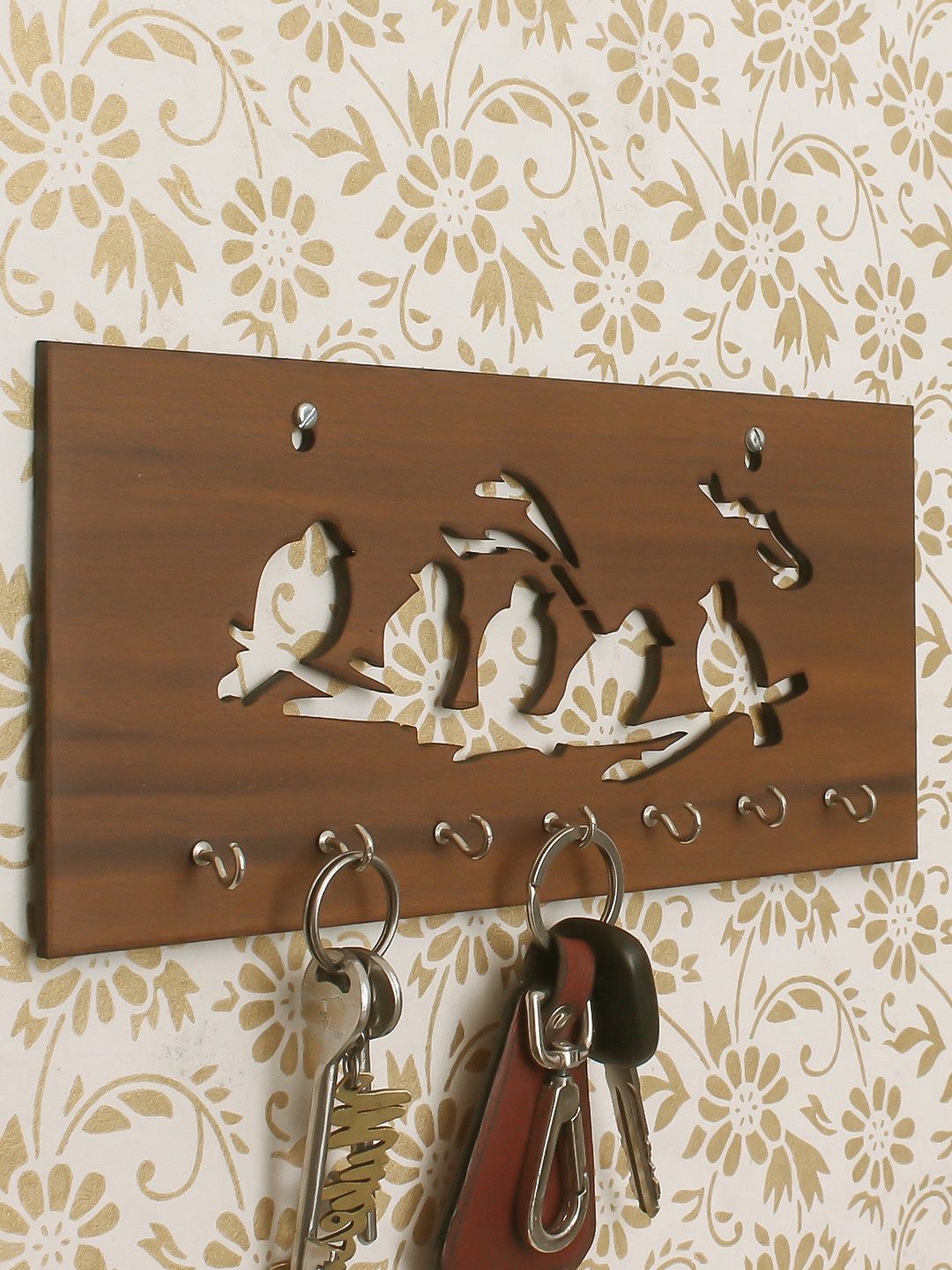eCraftIndia Brown Birds Theme Wooden Key Holder