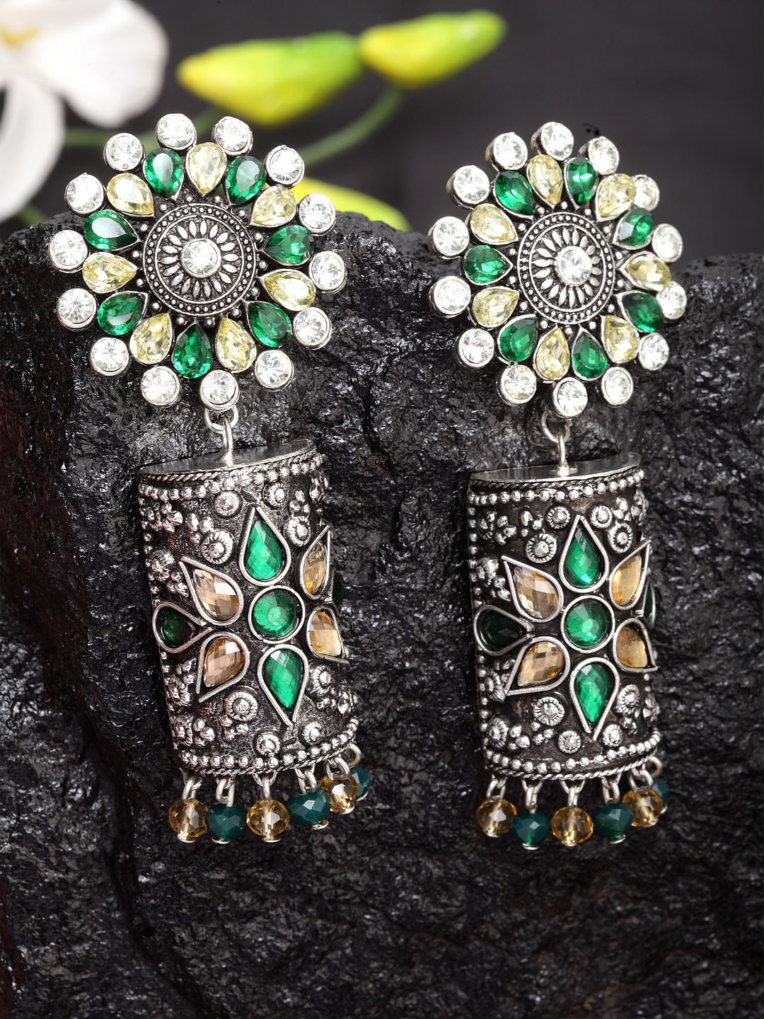 

Moedbuille Green Dome Shaped Handmade Jhumkas