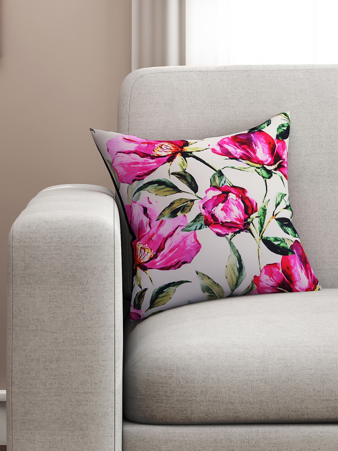 

SEJ by Nisha Gupta Beige Single Floral Square Cushion Cover