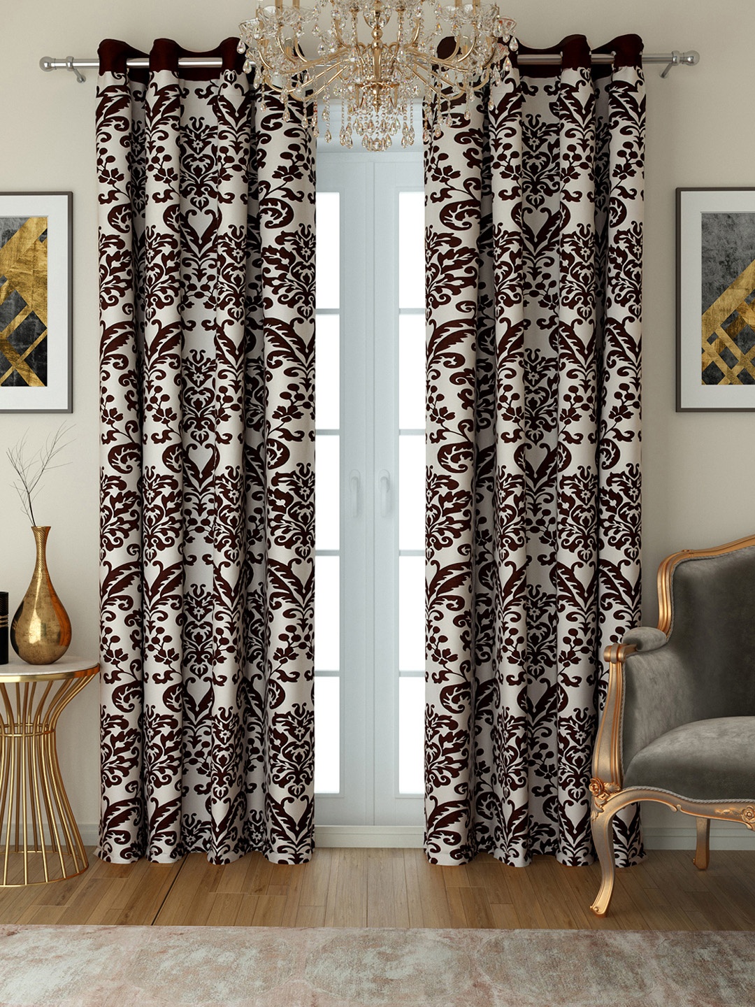 SWAYAM Coffee Set of 2 Long Door Curtains, Coffee brown