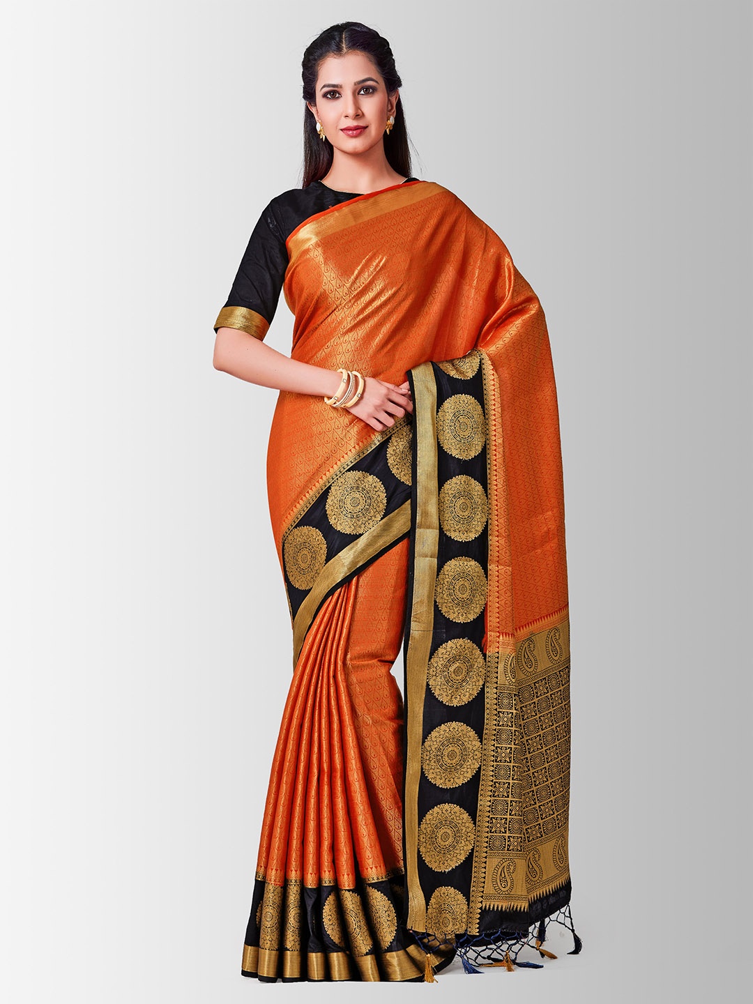 

MIMOSA Orange Art Silk Woven Design Kanjeevaram Saree