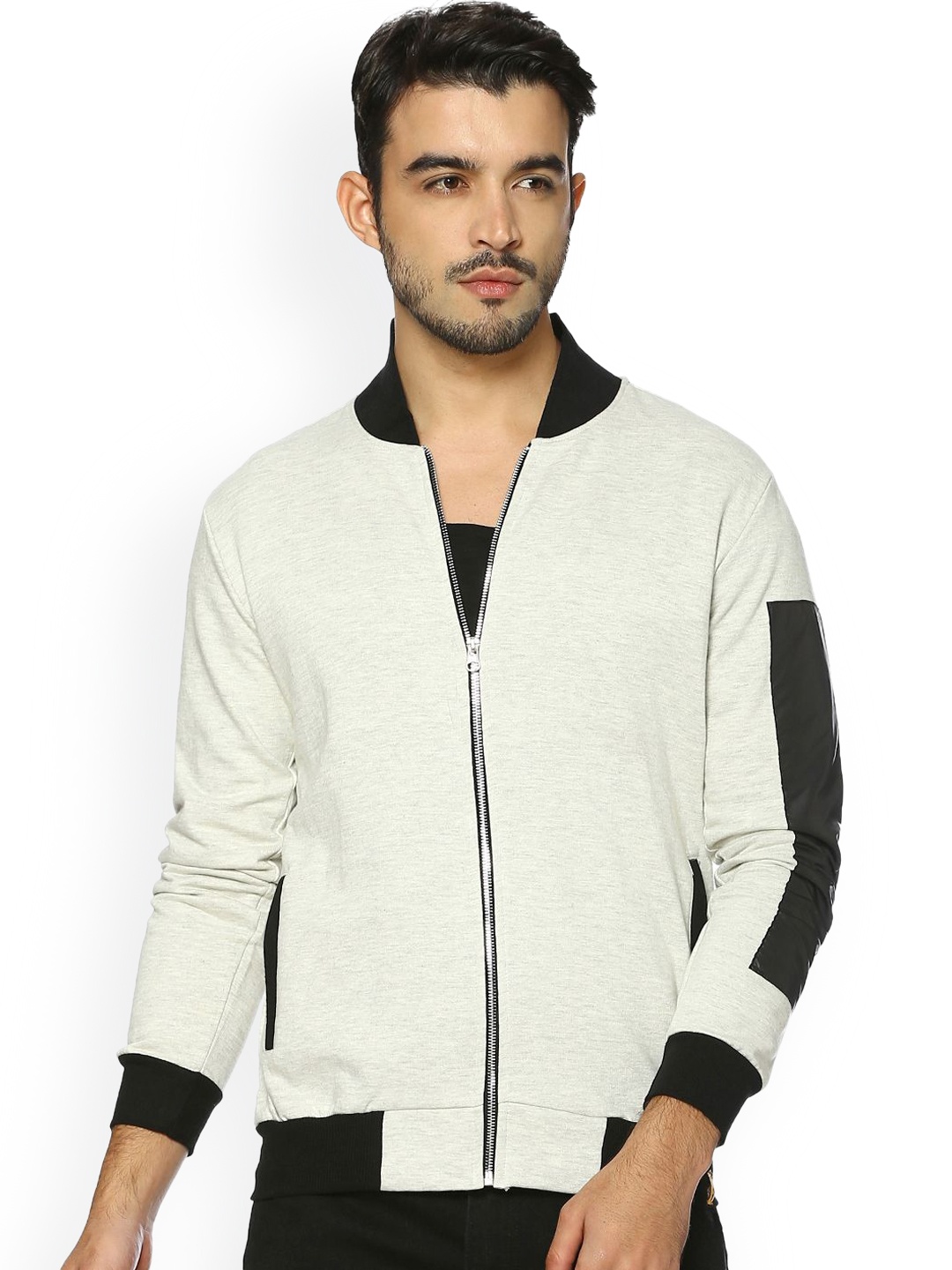 Campus Sutra Men Off-White Colourblocked Bomber Jacket