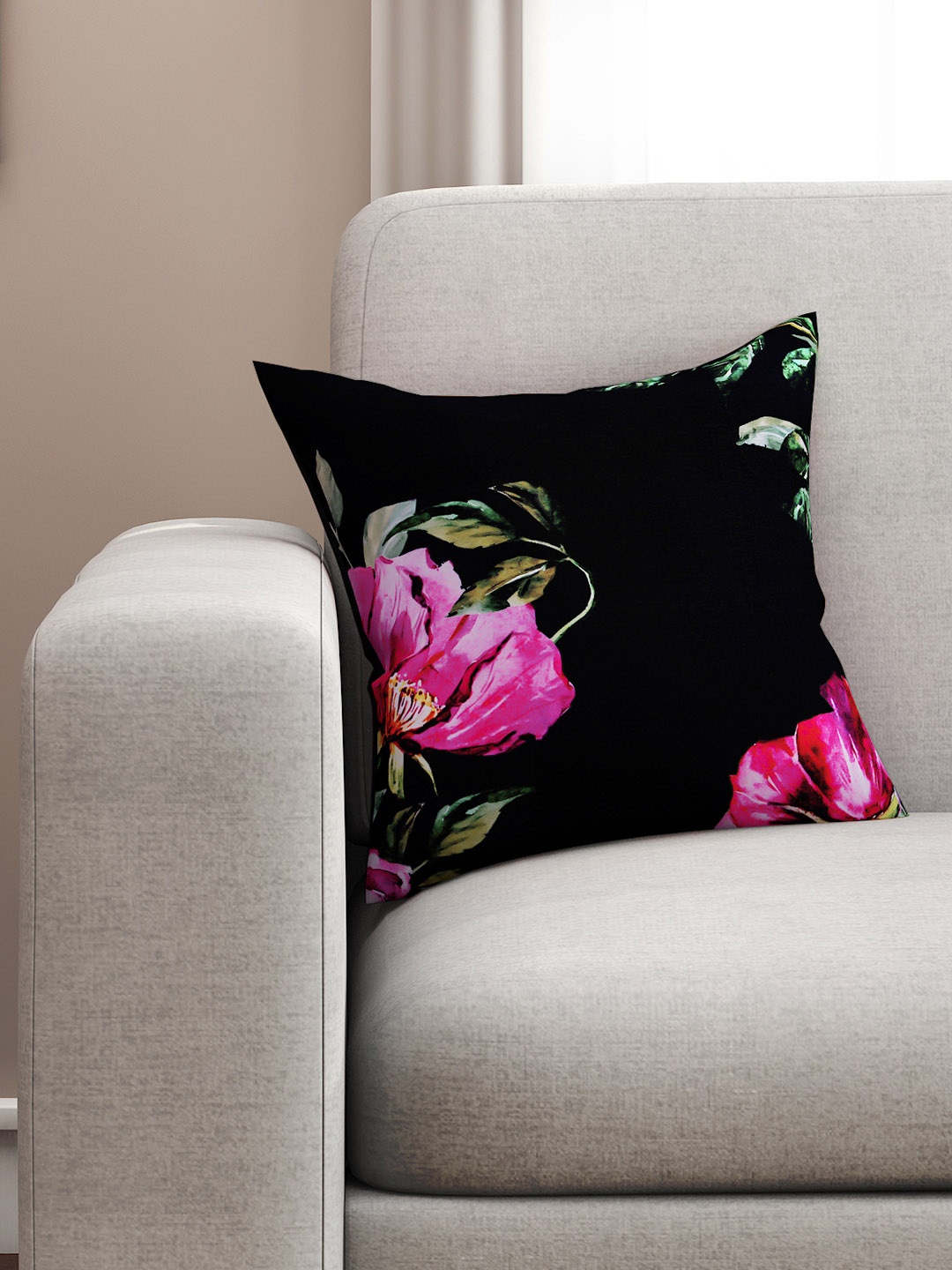 

SEJ by Nisha Gupta Black Single Floral Square Cushion Cover
