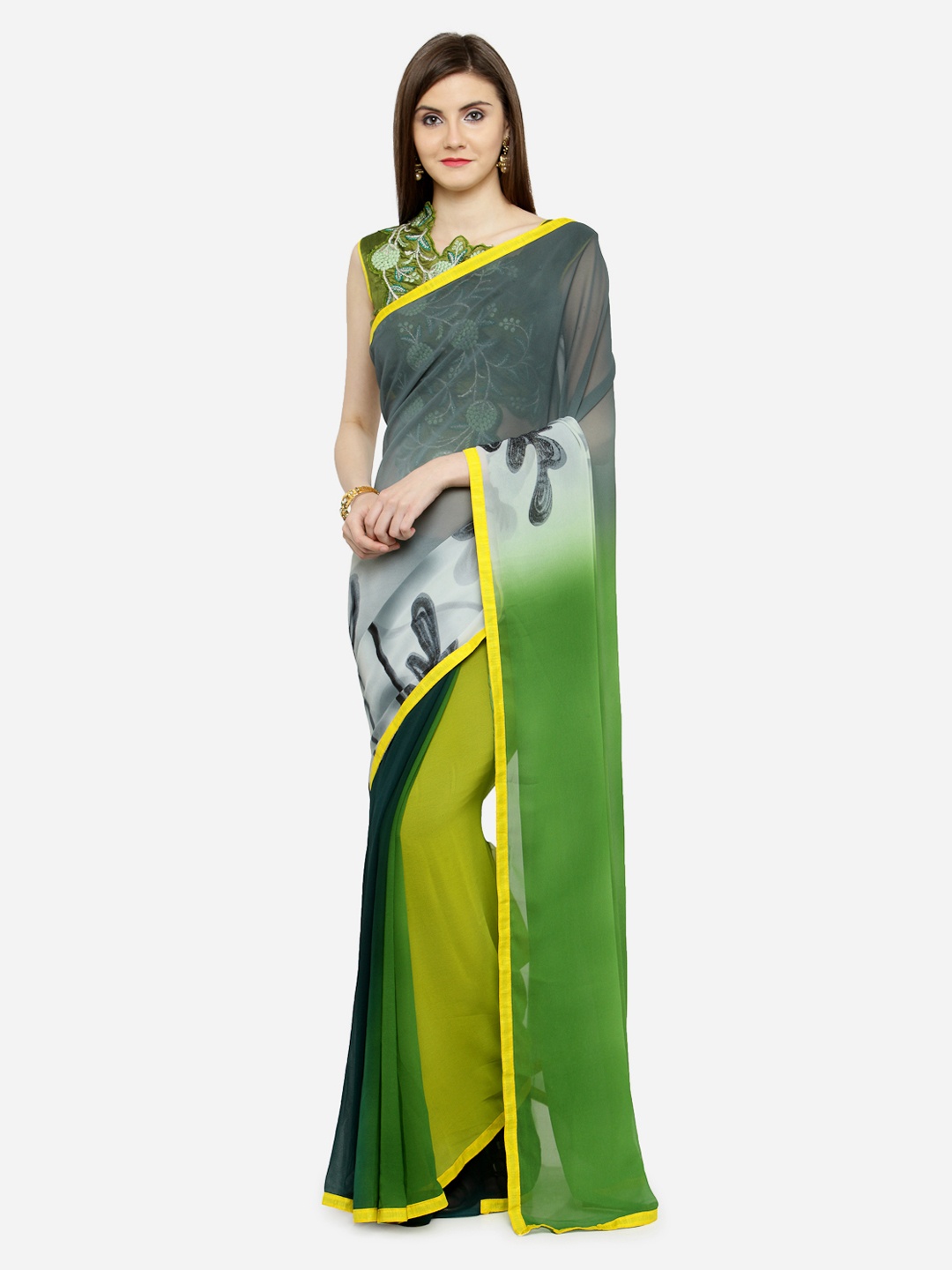 

Shaily Green & Grey Pure Georgette Printed Saree