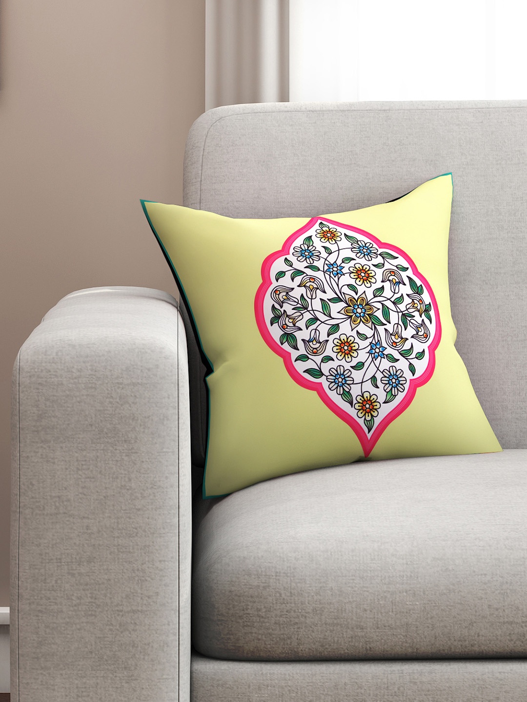 

SEJ by Nisha Gupta Yellow Single Floral Square Cushion Covers