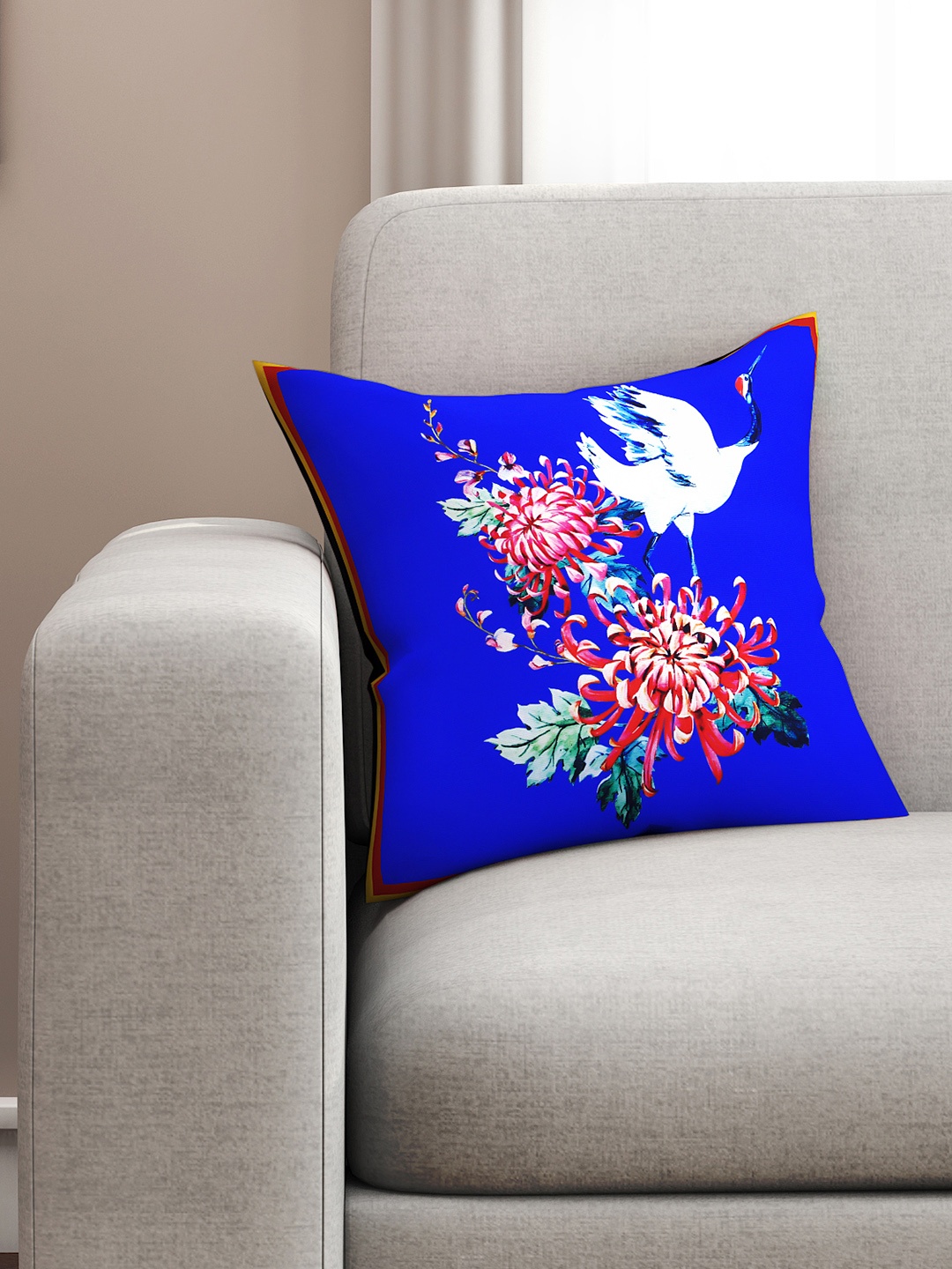 SEJ by Nisha Gupta Blue Single Floral Square Cushion Covers