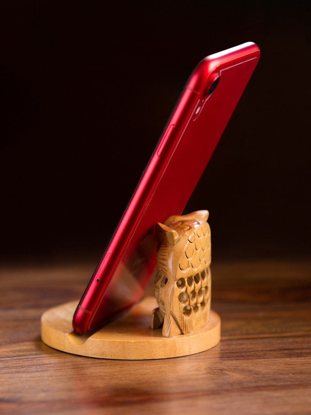 

ExclusiveLane Brown Wooden Handcarved Owl Mobile Stand Showpiece