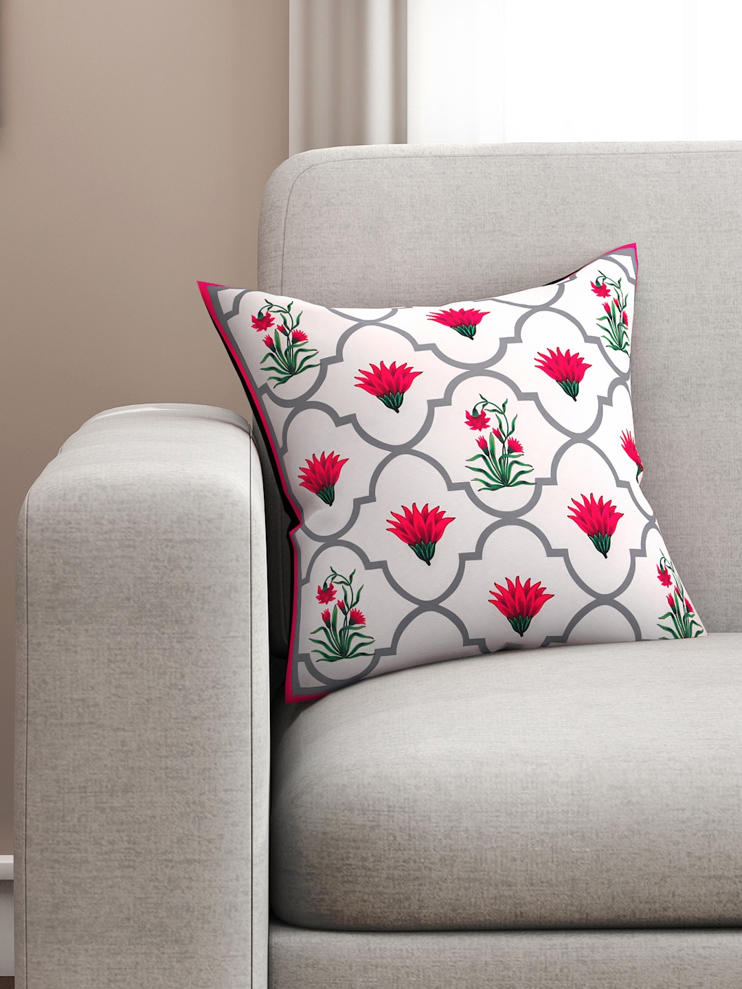 

SEJ by Nisha Gupta Beige Single Floral Square Cushion Cover