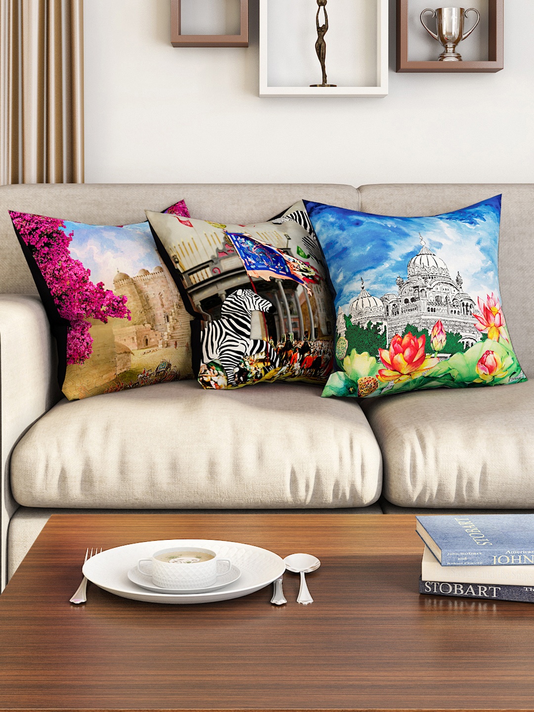 

SEJ by Nisha Gupta Set of 3 Abstract Square Cushion Covers, Multi