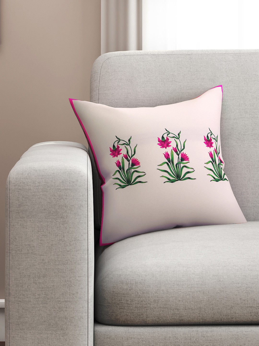 

SEJ by Nisha Gupta Pink Single Floral Square Cushion Cover