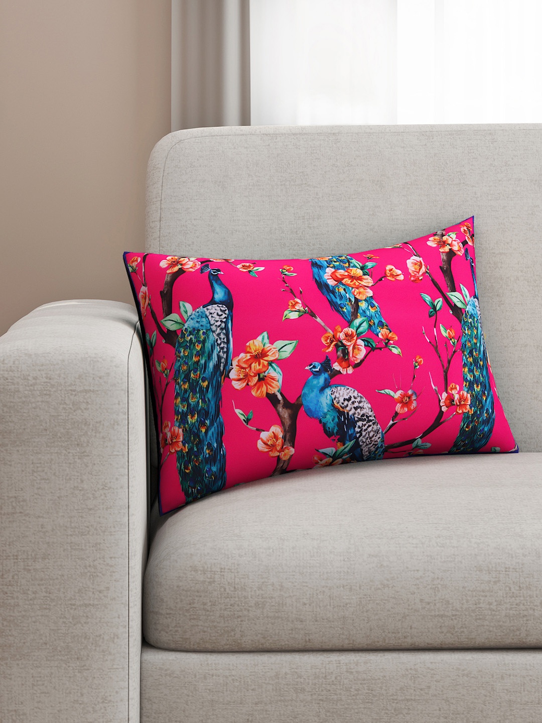

SEJ by Nisha Gupta Pink Single Abstract Rectangle Cushion Cover