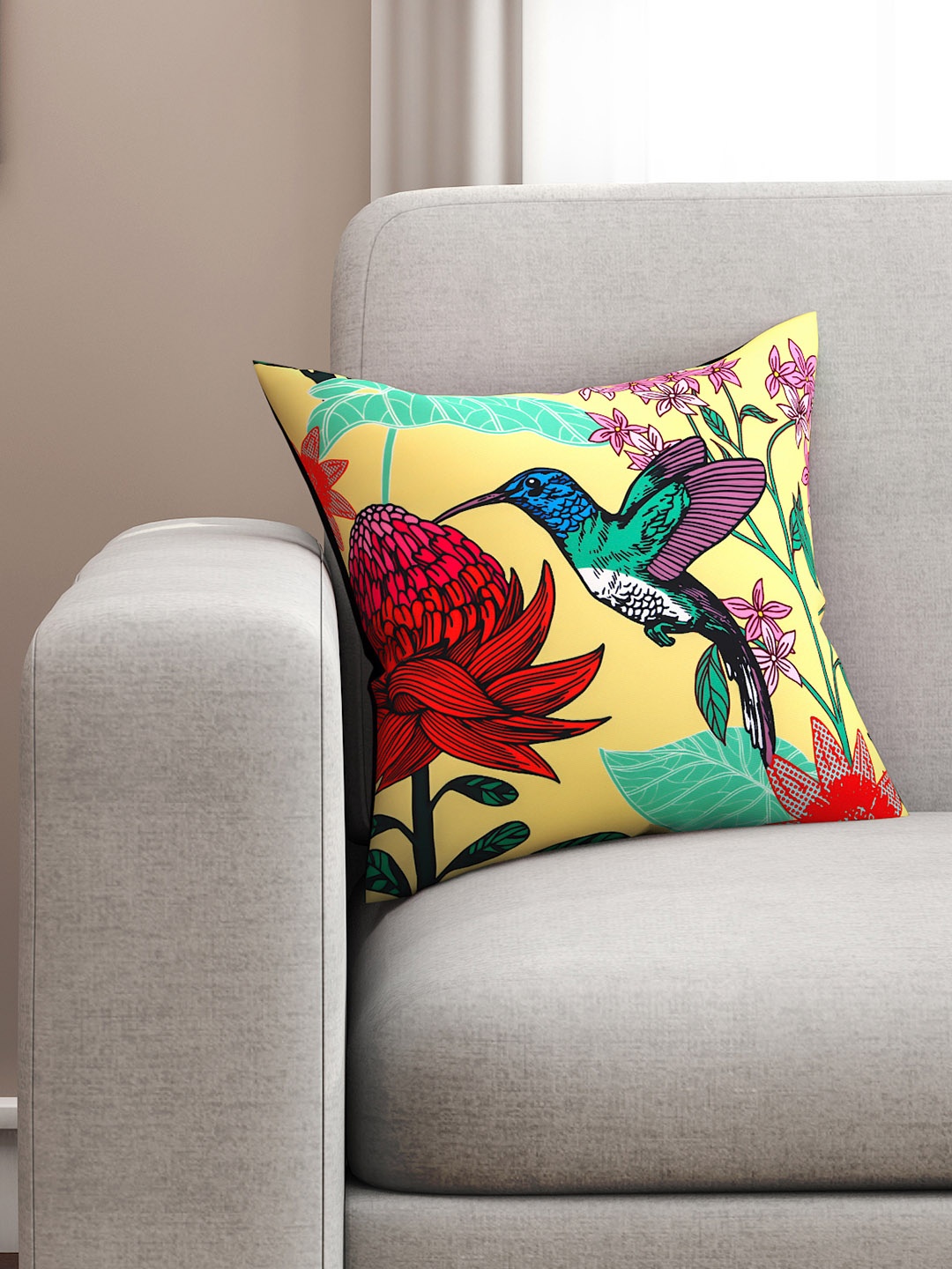 SEJ by Nisha Gupta Yellow Set of Single Abstract Square Cushion Covers