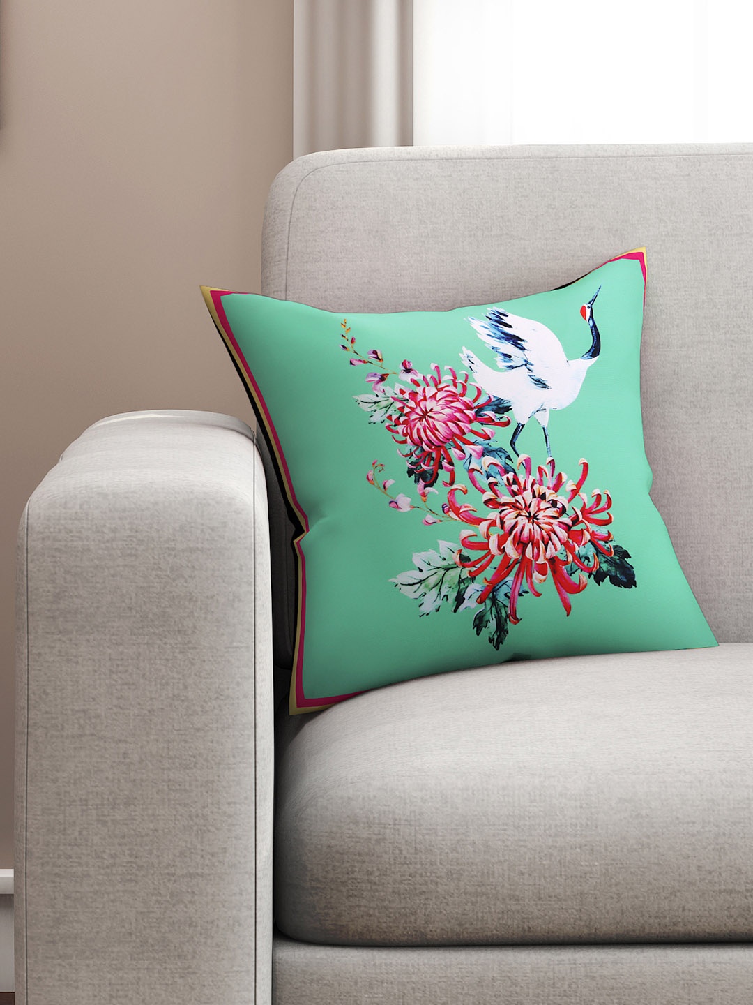 

SEJ by Nisha Gupta Green Single Abstract Square Cushion Cover