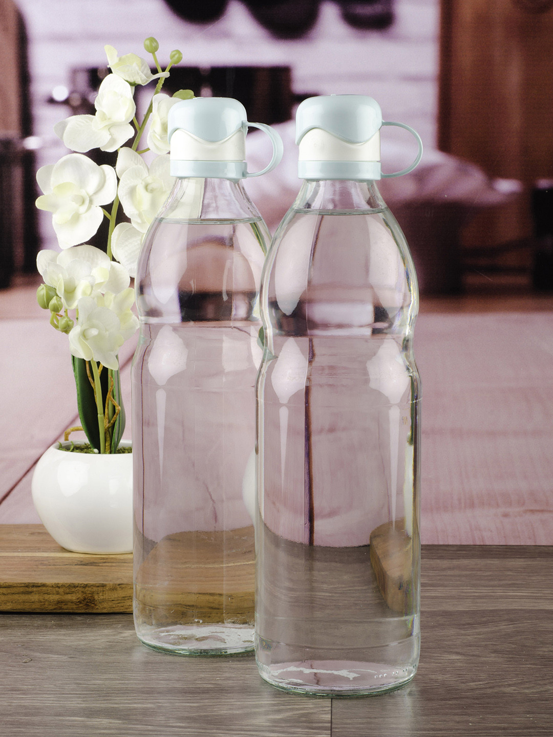 

GOODHOMES Set of 2 Transparent Glass Water Bottles
