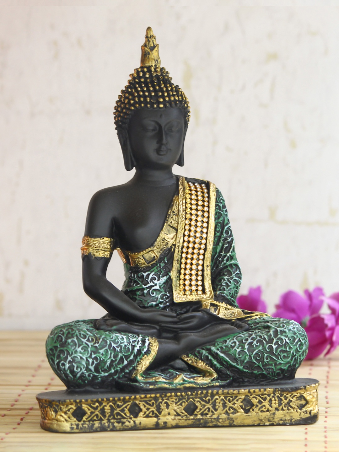 

eCraftIndia Green & Black Meditating Buddha Showpiece