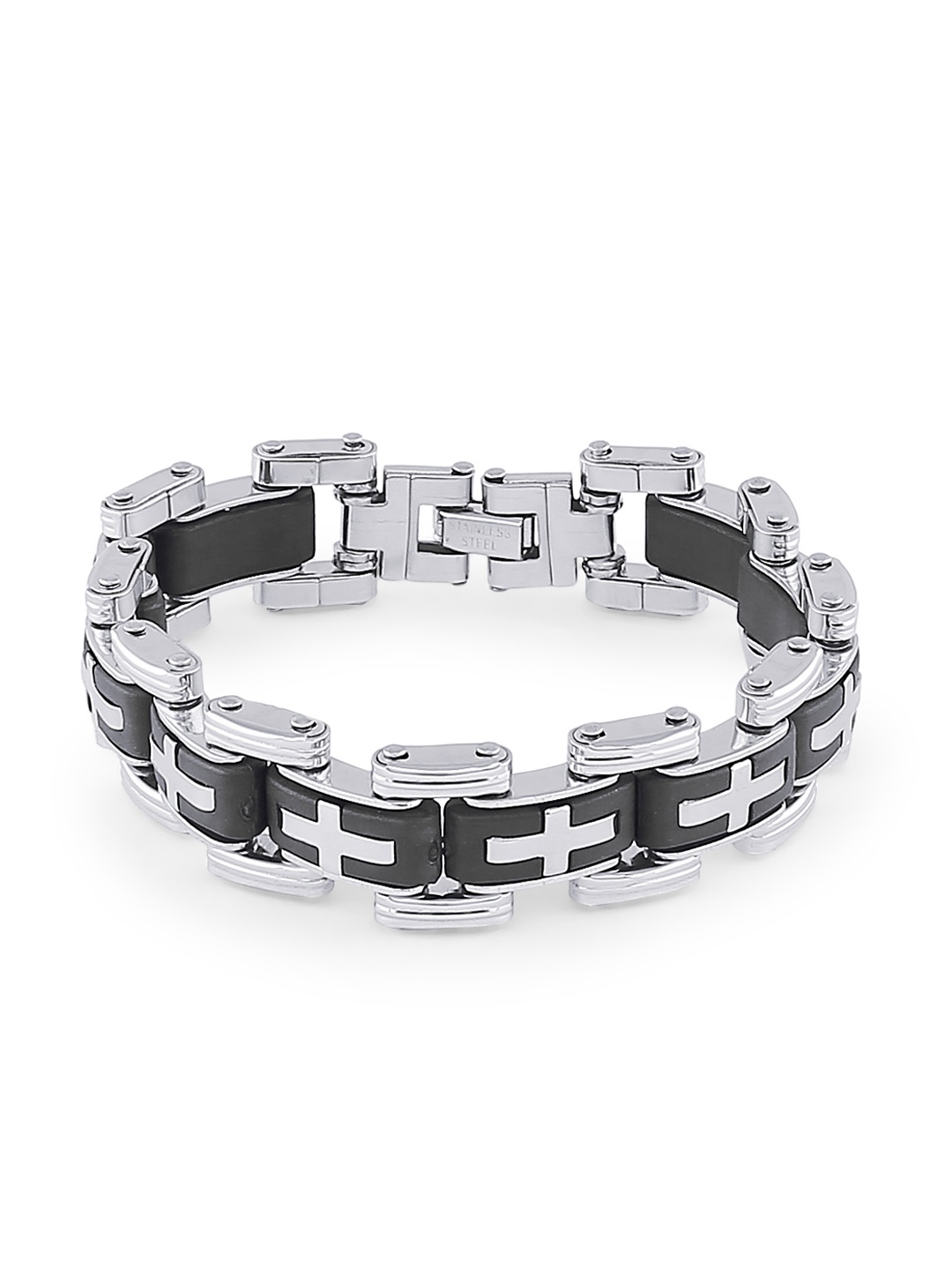 

bodha Black & Silver-Toned Stainless Steel Link Bracelet