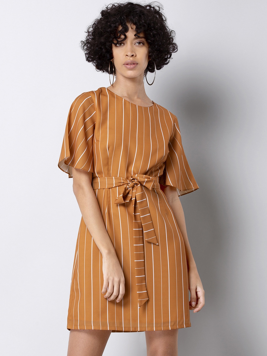 

FabAlley Women Yellow Striped A-Line Dress