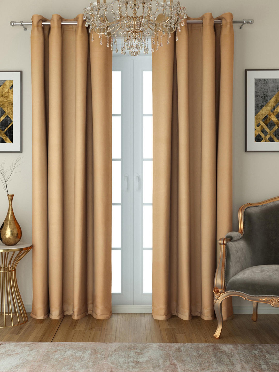 

SWAYAM Set of 2 Long Door Curtains, Beige