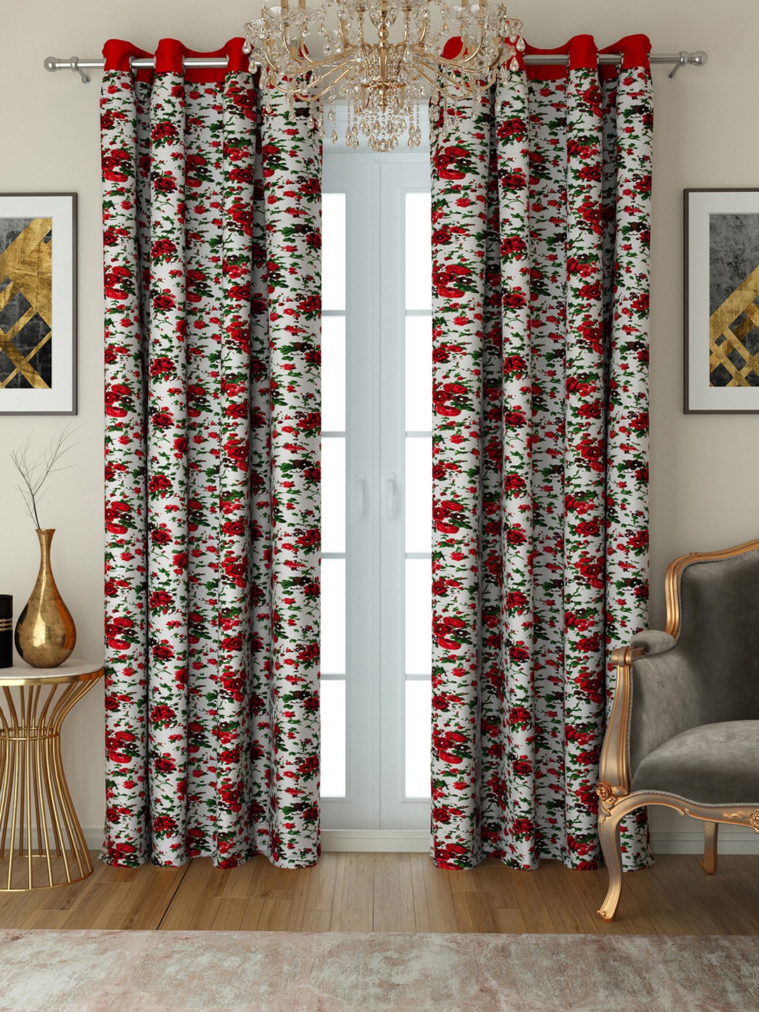 

SWAYAM Maroon & Off-White Set of 2 Door Curtains