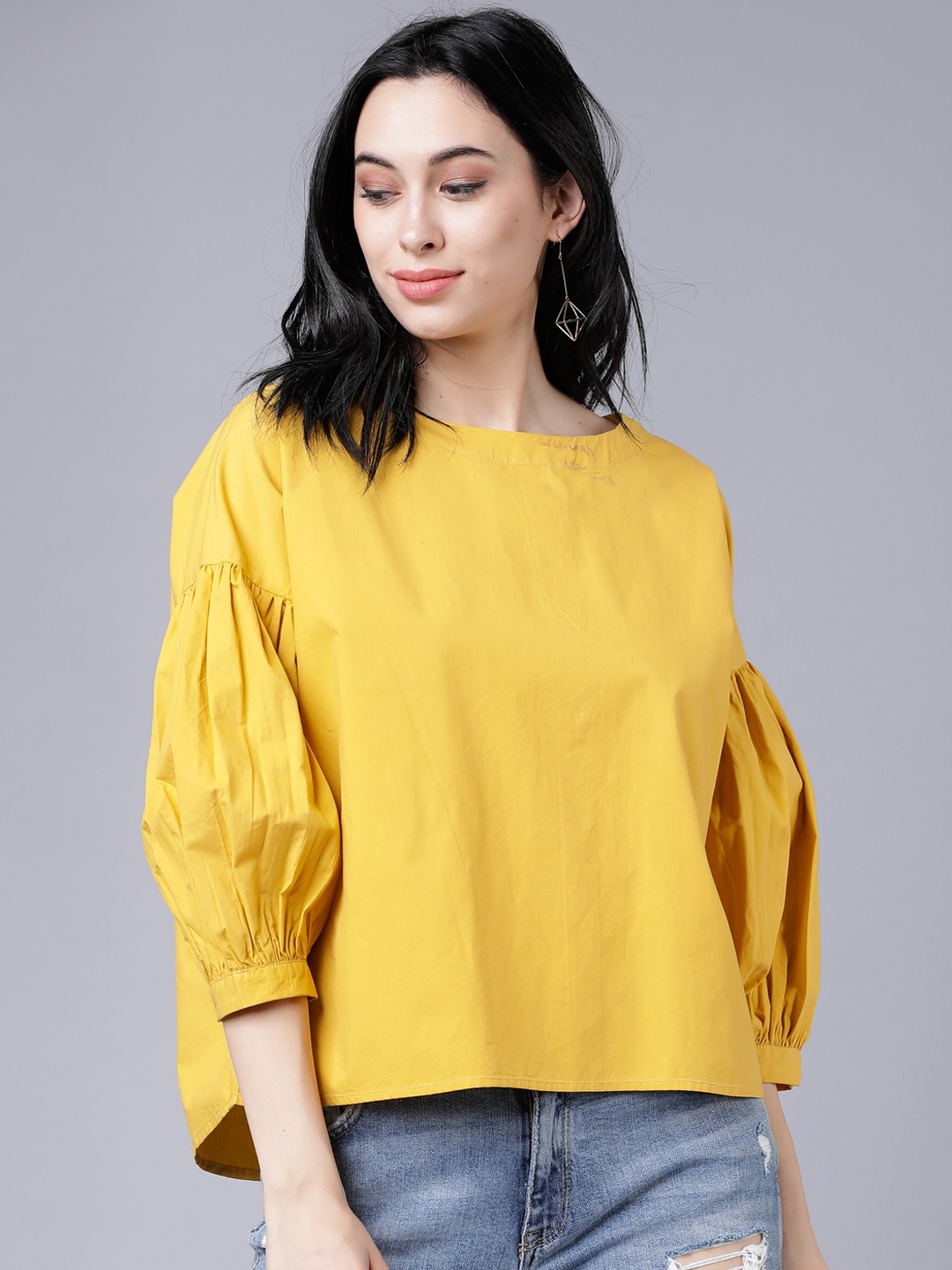 

Tokyo Talkies Women Mustard Yellow Solid Boxy Top