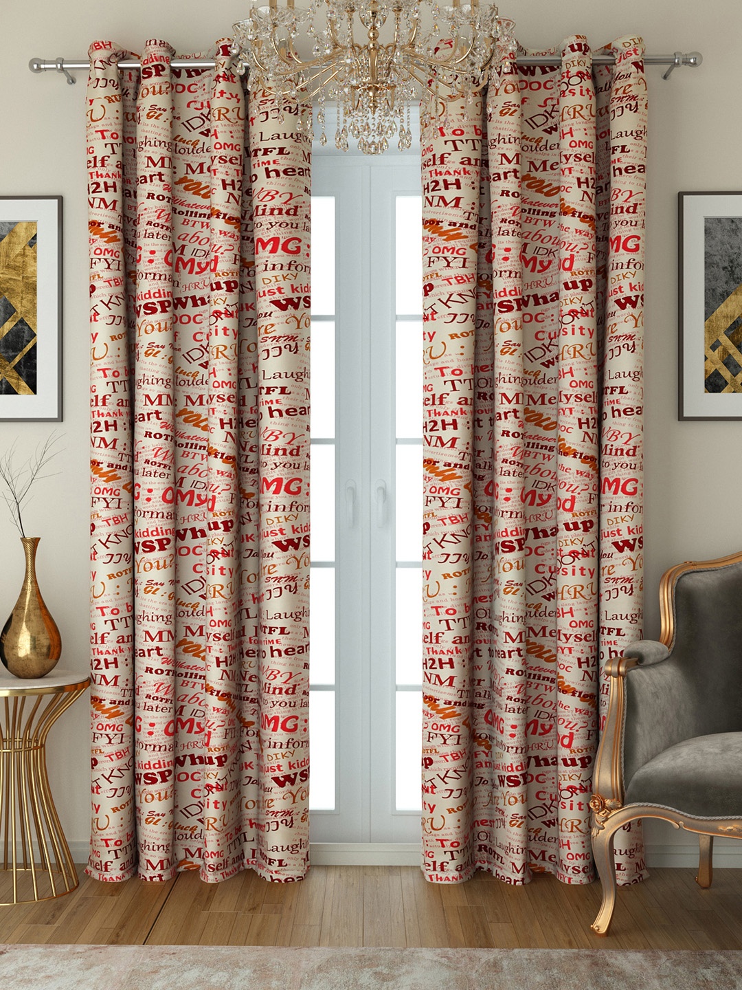 

SWAYAM Orange & Red Set of 2 Long Door Curtains