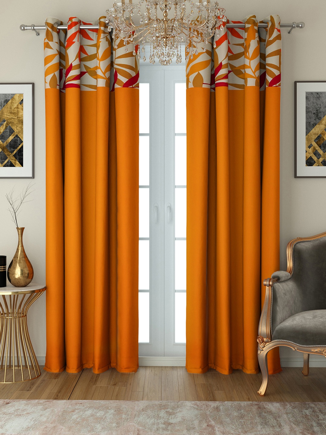 SWAYAM Yellow Set of 2 Yellow Printed Door Curtains