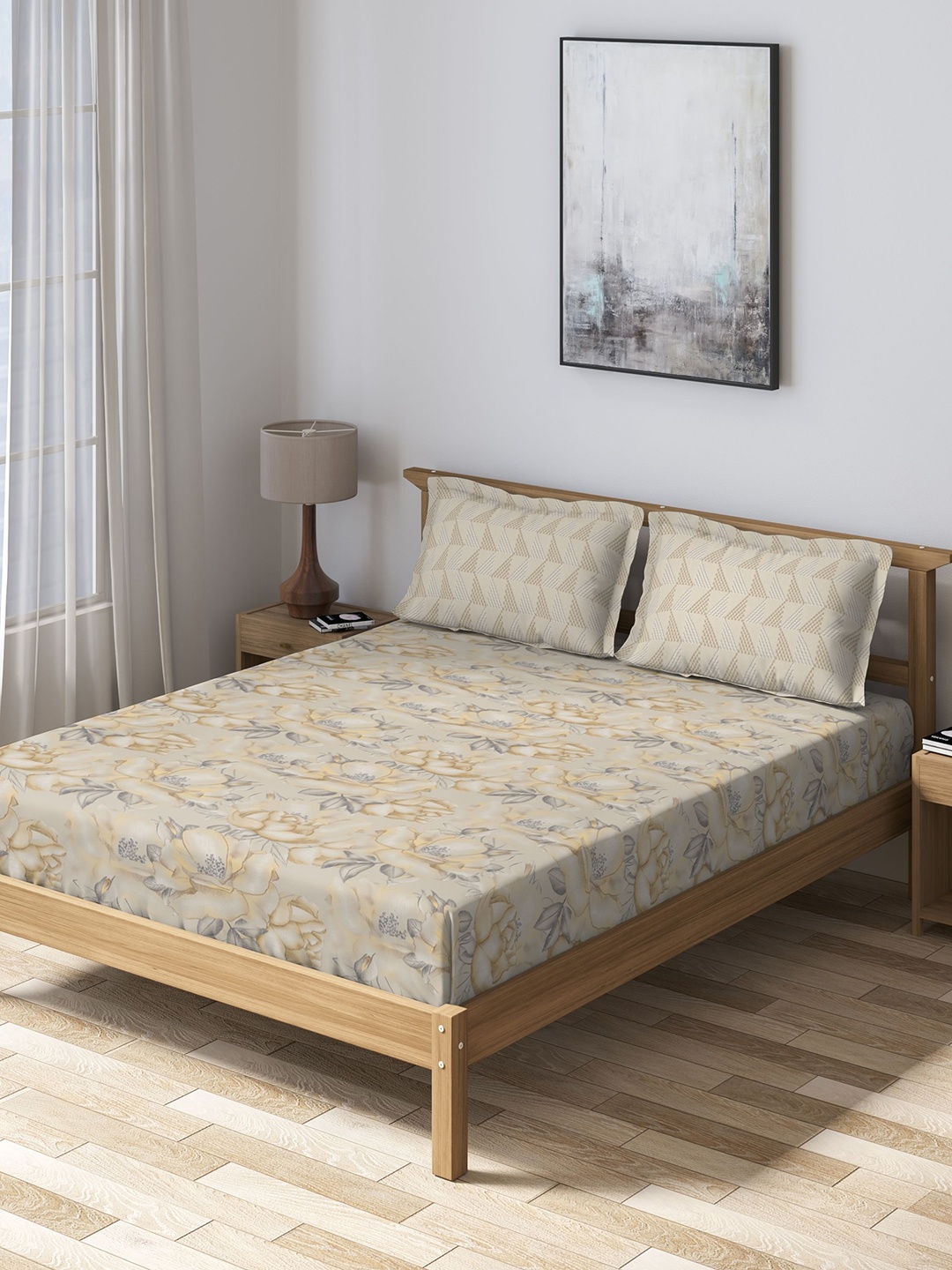 

DDecor Brown Floral 210 TC Cotton 1 King Bedsheet with 2 Pillow Covers