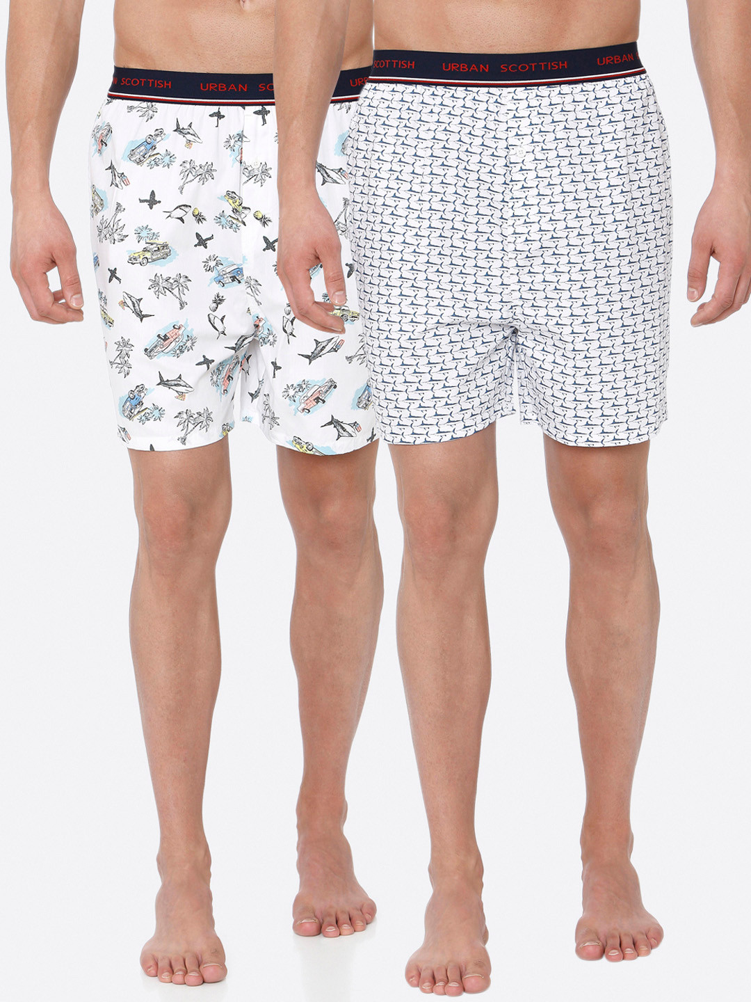 

URBAN SCOTTISH Men Pack of 2 Multicoloured Printed Pure Cotton Boxers USBX1912, Multi