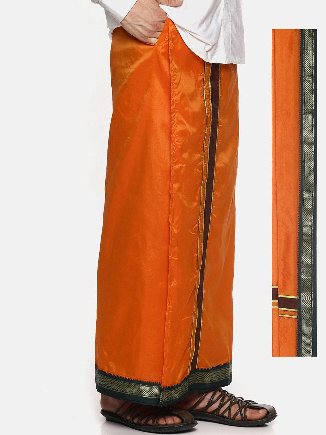 

Sethukrishna Men Orange Solid Readymade Dhoti With Angavastram