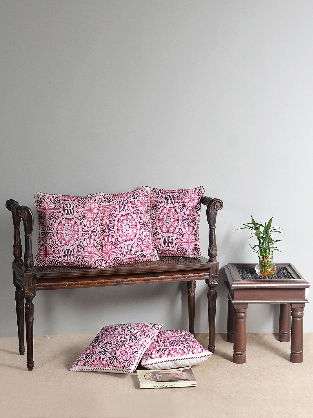 

Deco Window Pink Set of 5 Embroidered Ethnic Motifs Square Cushion Covers