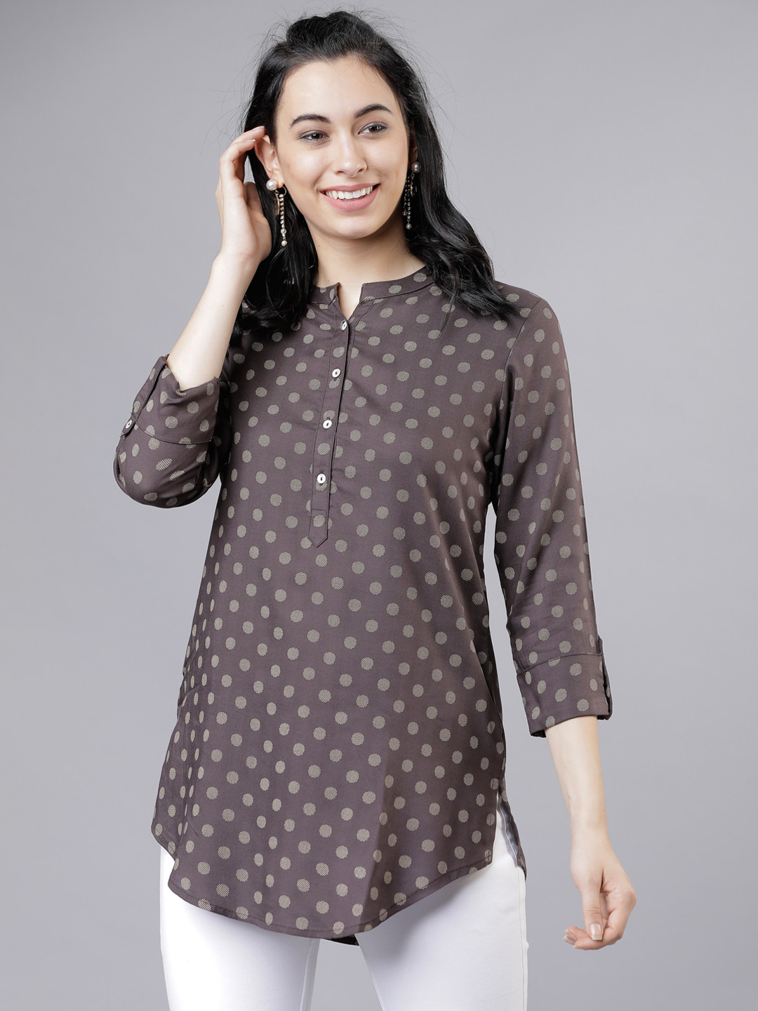 

Vishudh Women Taupe Printed Tunic