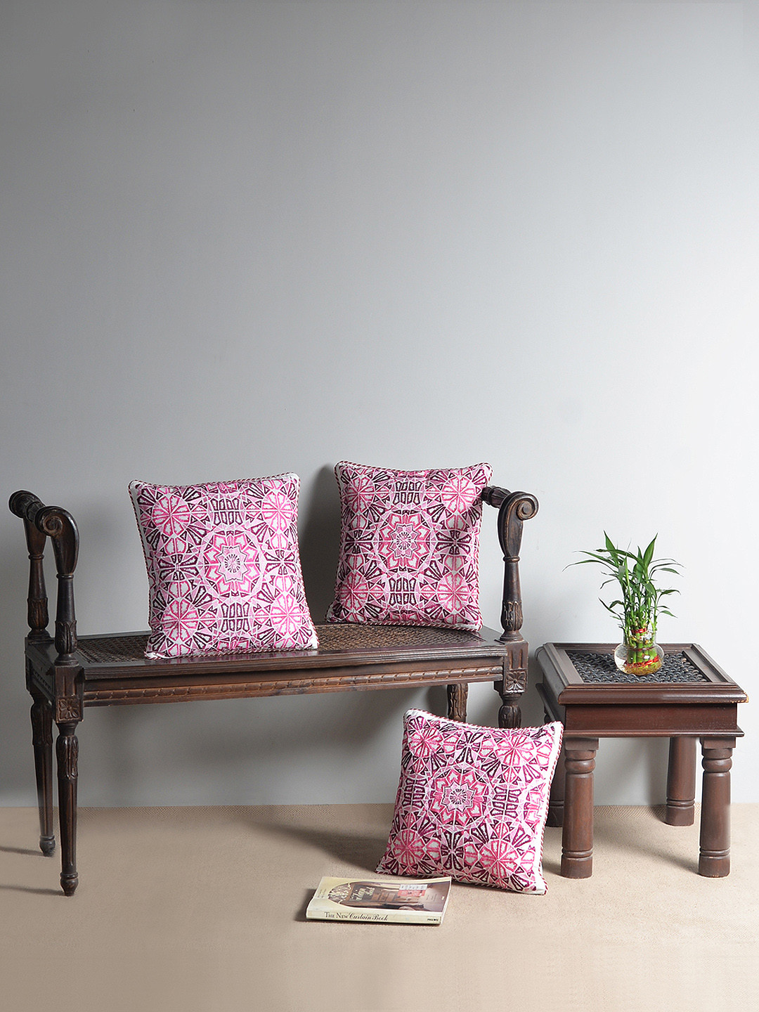 

Deco Window Pink Set of 3 Embroidered Ethnic Motifs Square Cushion Covers