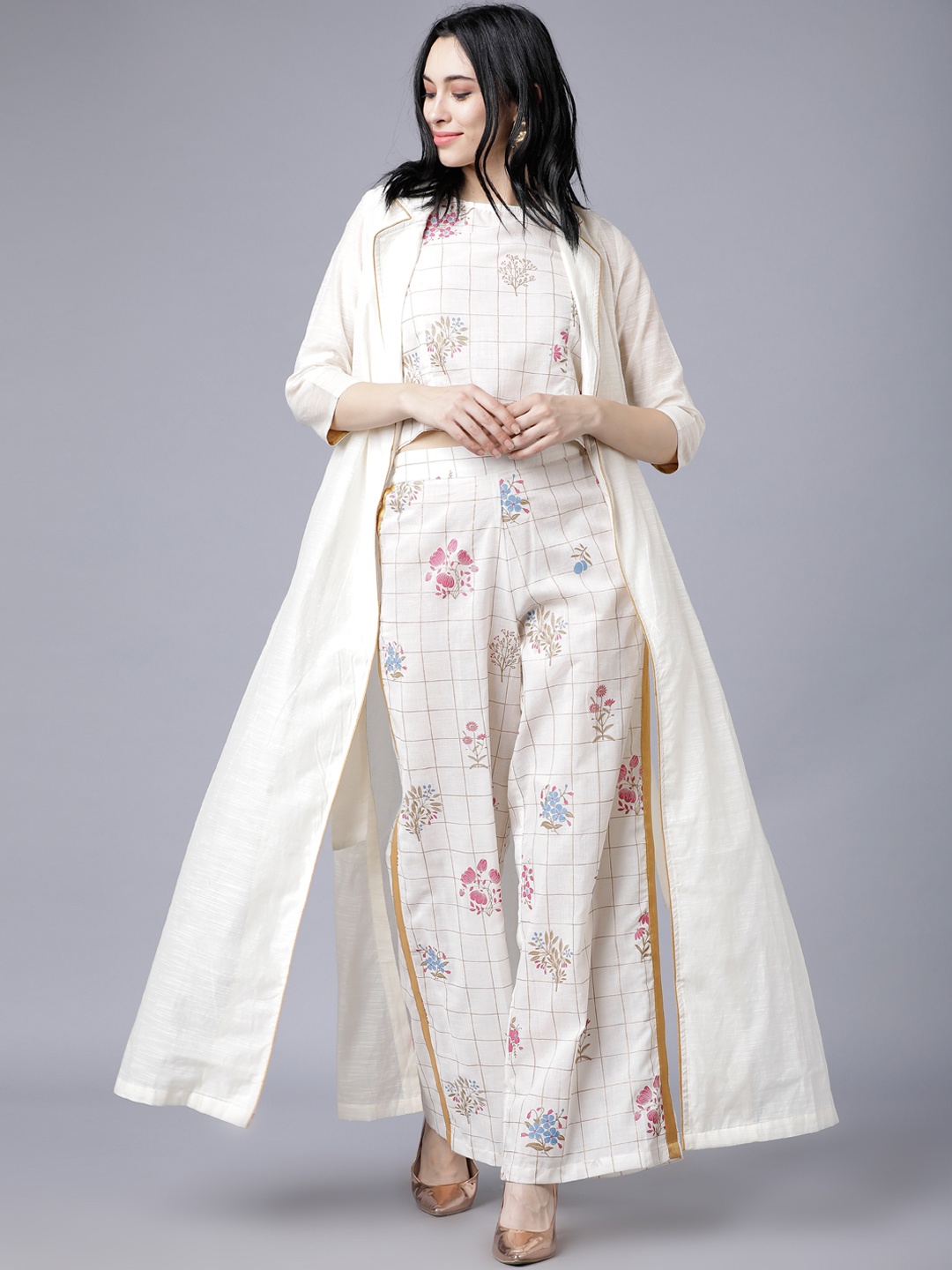 

Vishudh Women Cream-Coloured Printed Kurta with Palazzos