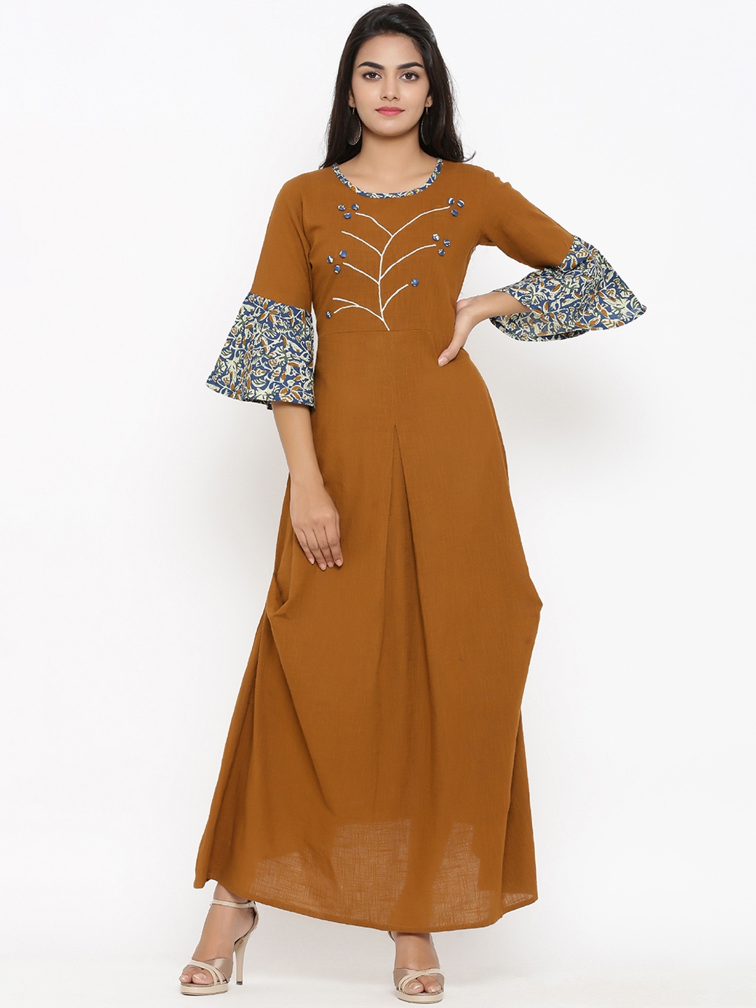 

YASH GALLERY Women Brown Printed Anarkali Kurta