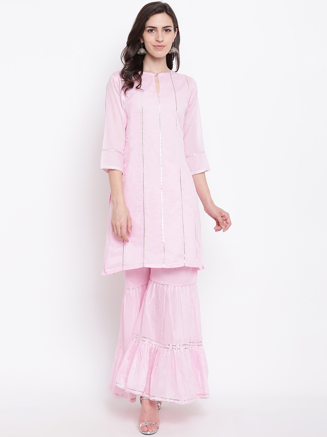 

Kvsfab Women Pink Self Design Kurta with Sharara