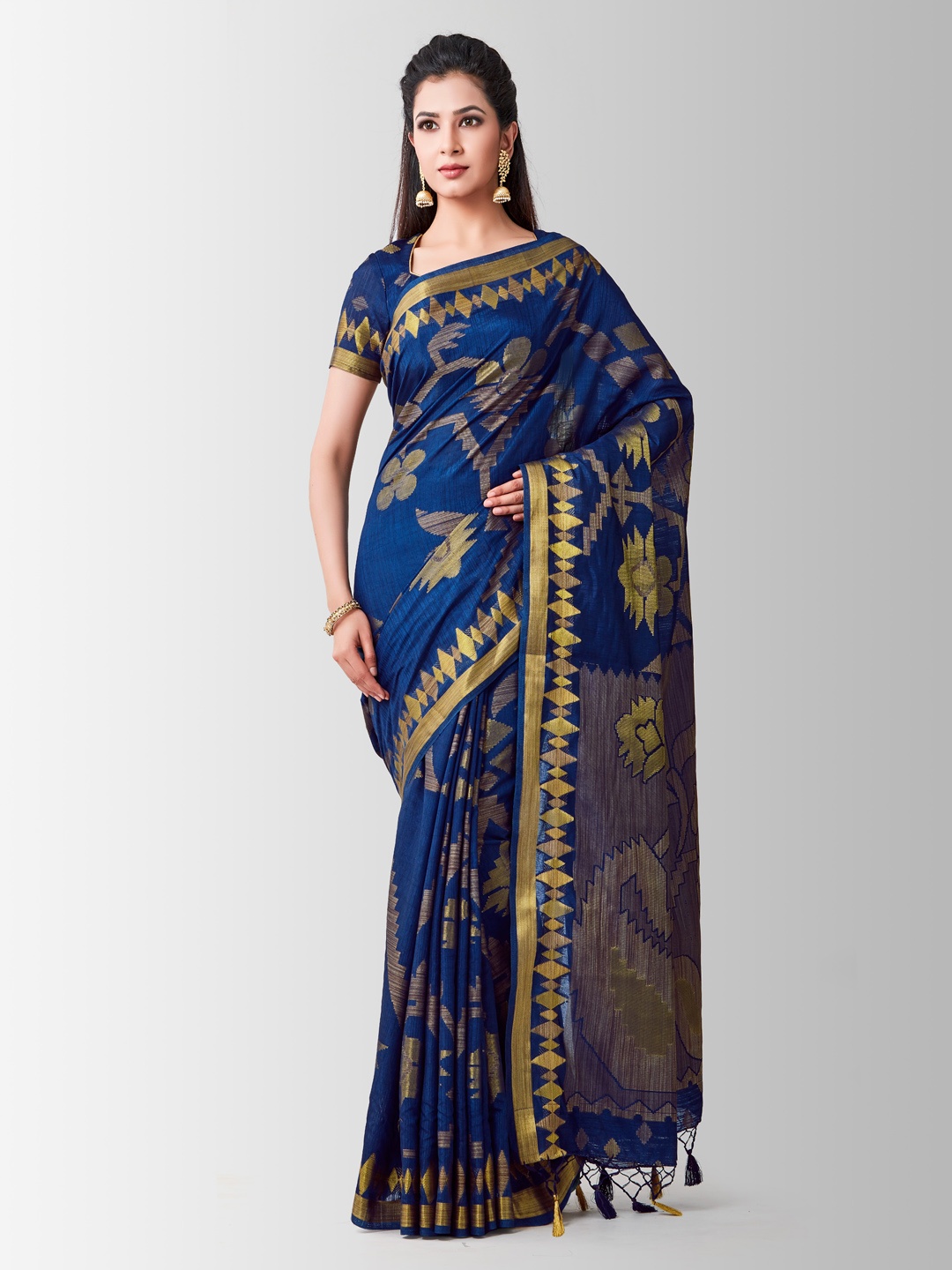 

MIMOSA Navy Blue Art Silk Woven Design Kanjeevaram Saree
