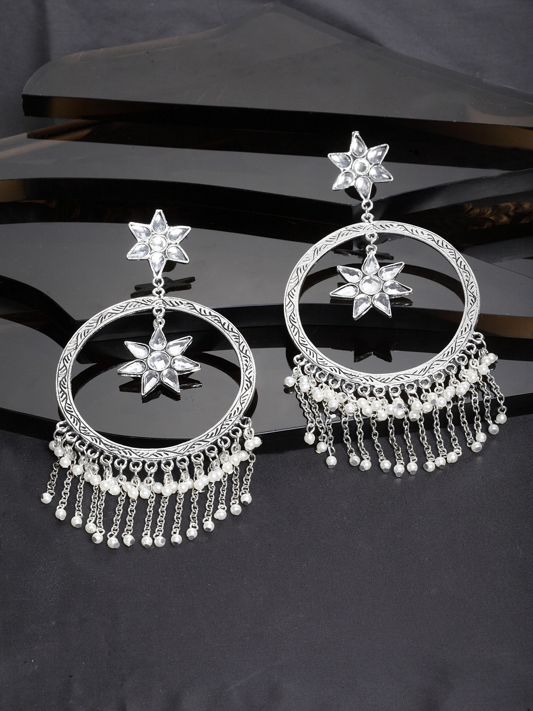 Moedbuille Women Silver-Plated Handcrafted Circular Drop Earrings, White