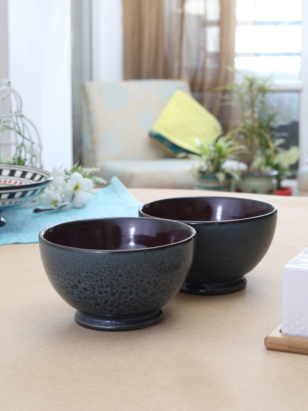 

MIAH Decor Set of 2 Green Printed Ceramic Bowls