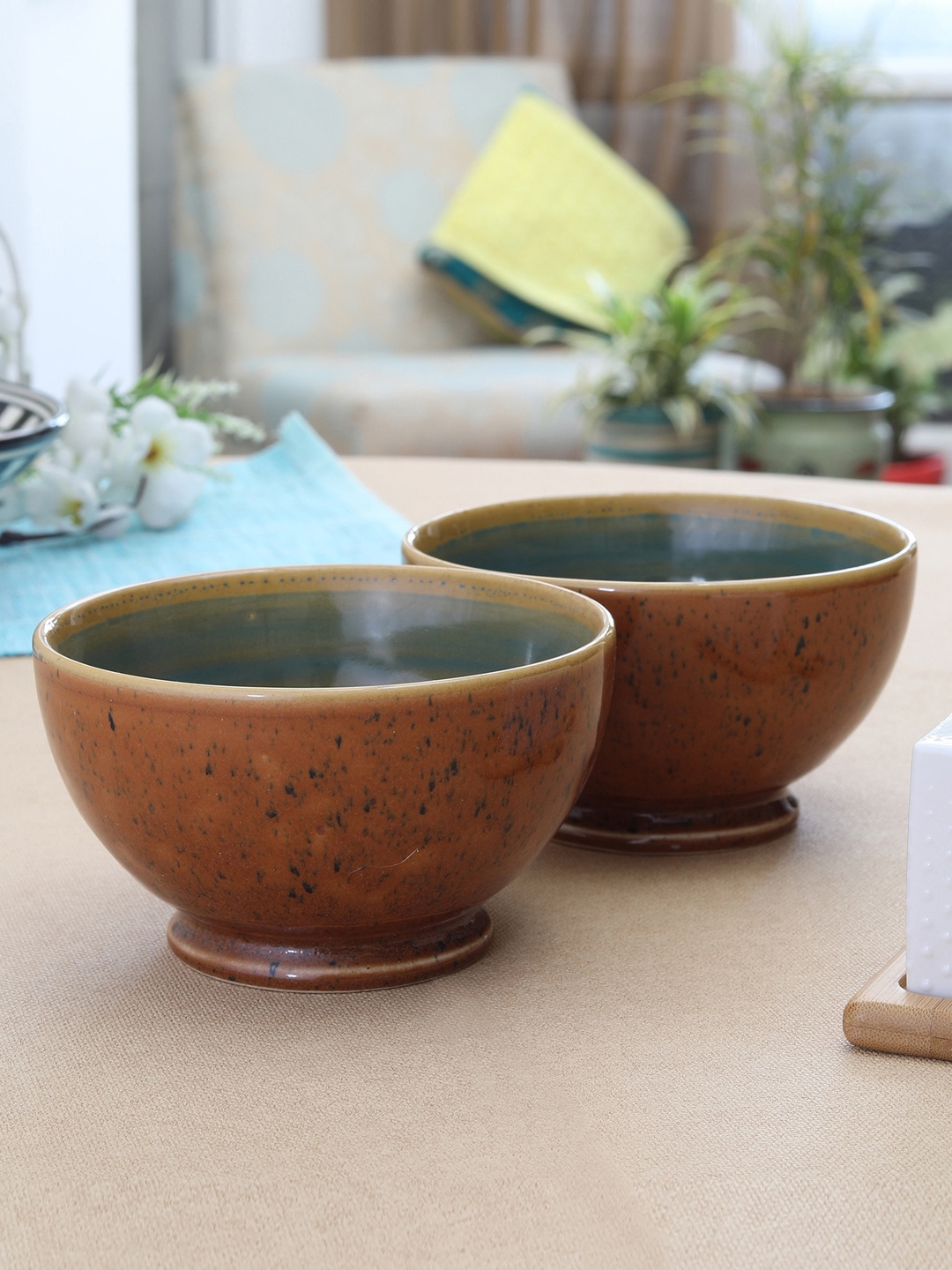 

MIAH Decor Set of 2 Brown Printed Handcrafted Ceramic Bowls