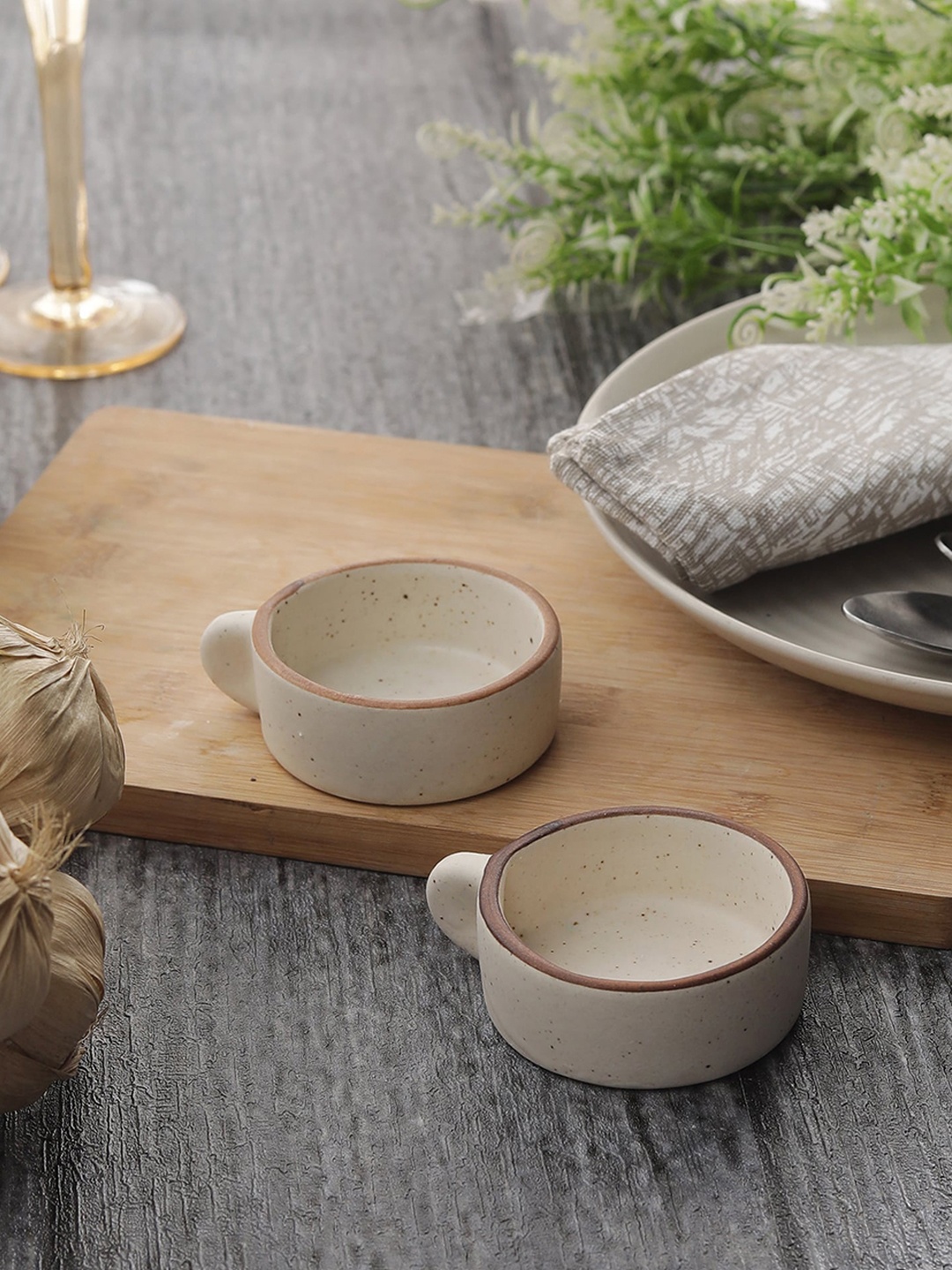 MIAH Decor Beige 2-Pieces Printed Ceramic Bowls Set