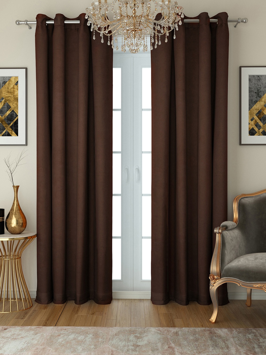 

SWAYAM Coffee Brown Set of 2 Long Door Curtains