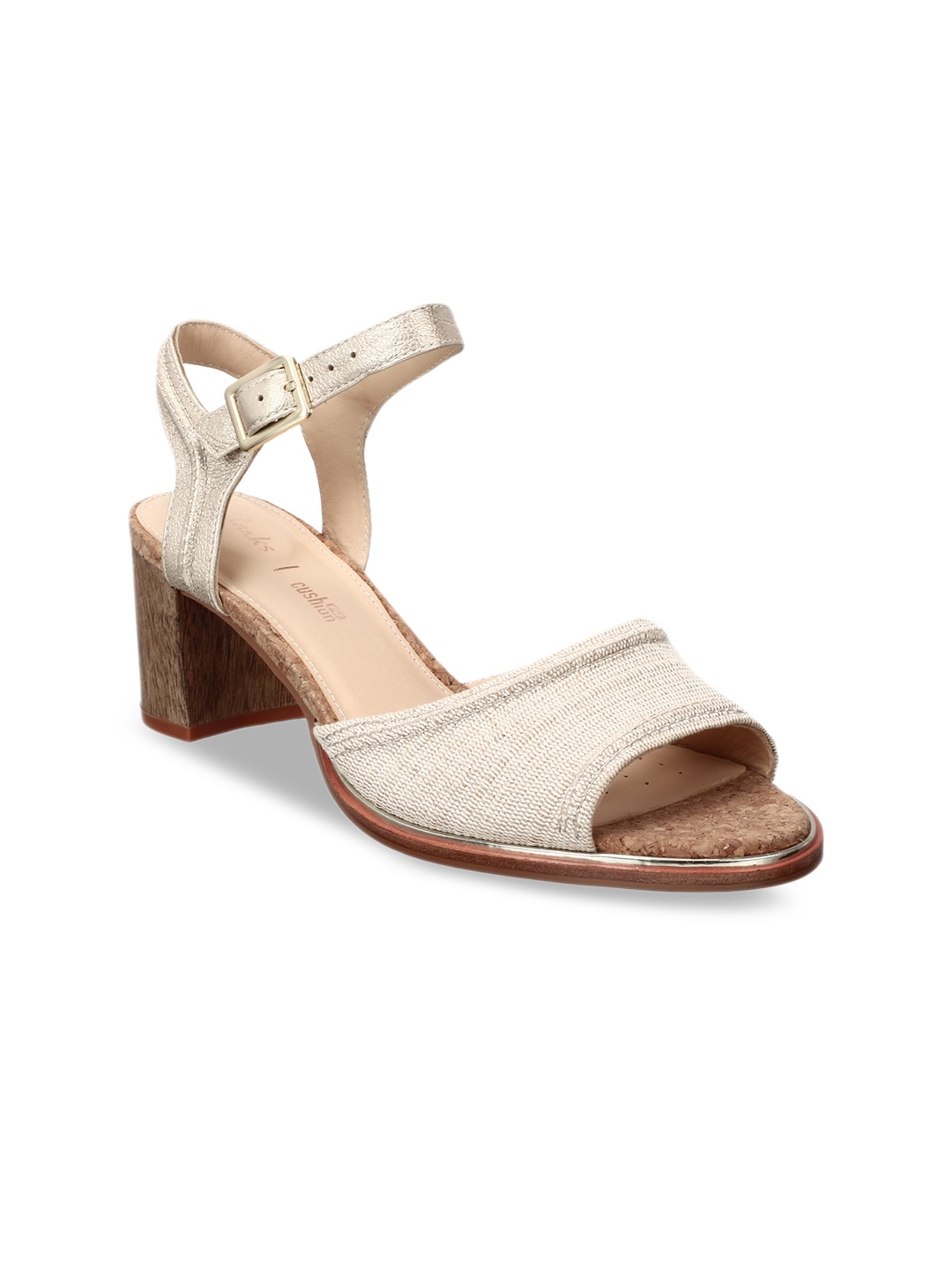 

Clarks Women Beige Woven Design Leather Heels