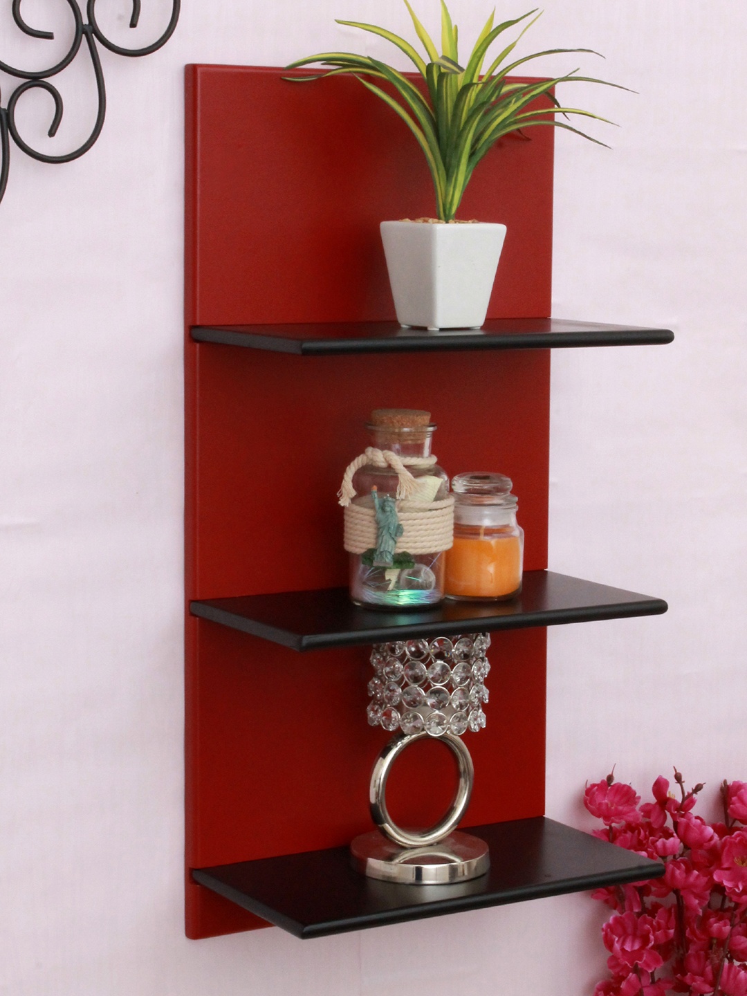 

Home Sparkle Red & Black MDF 3 Tier Basic Wall Shelf