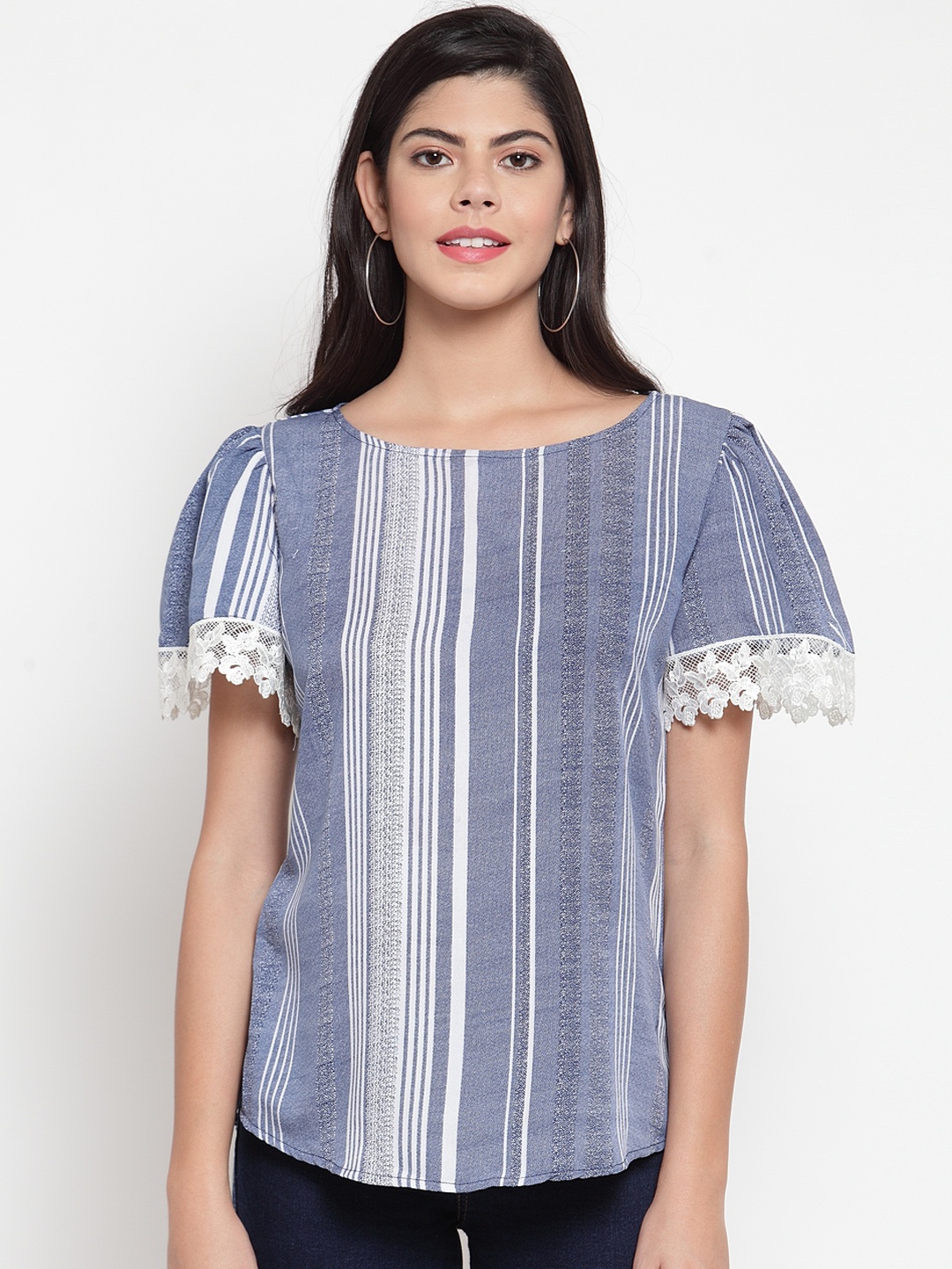 

Just Wow Women Blue Striped Top