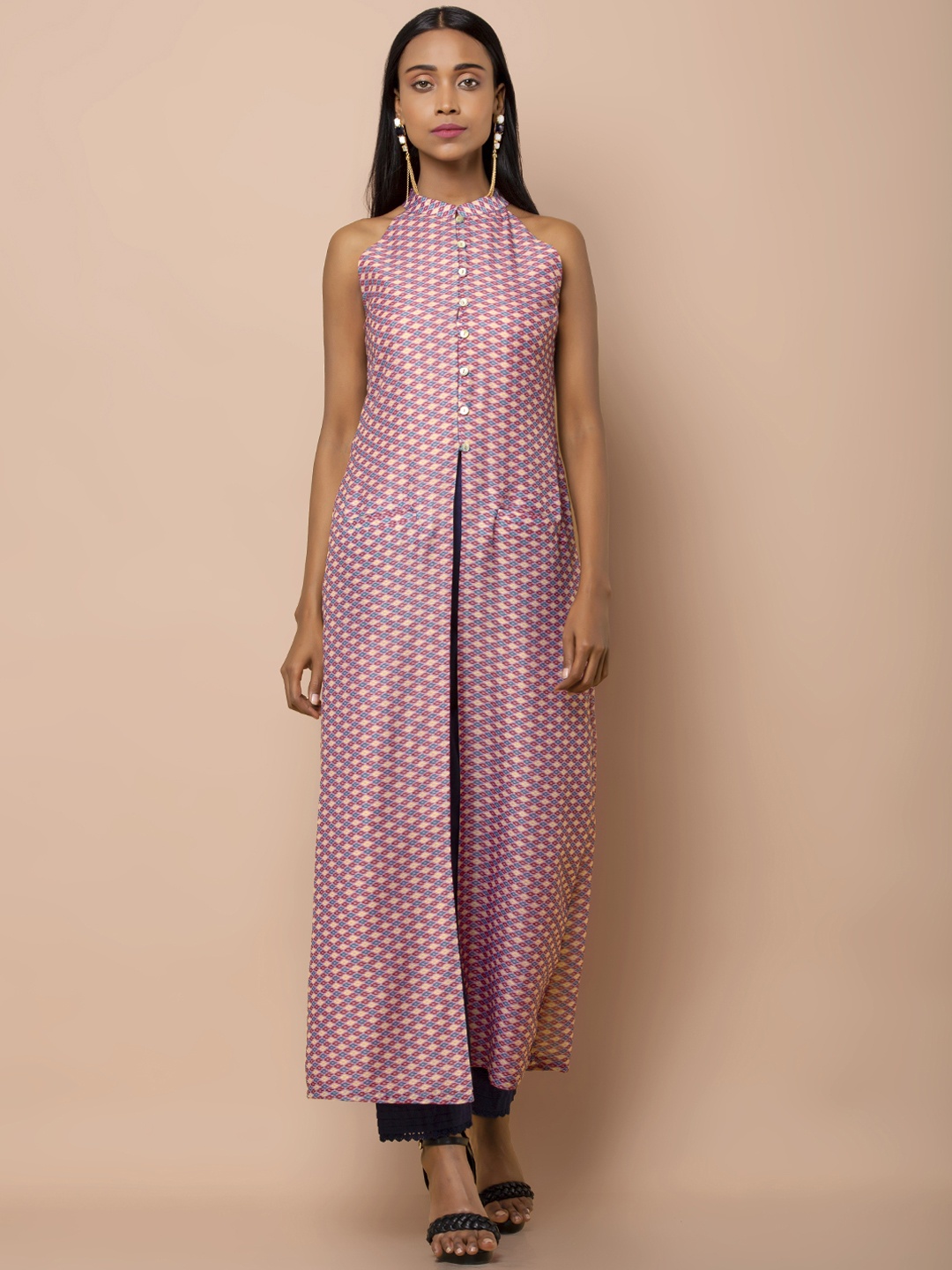 

INDYA Women Pink Printed A-Line Kurta