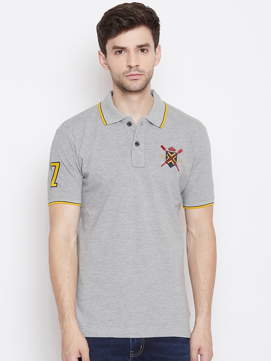 

Duke Men Grey Solid Polo Collar T-shirt