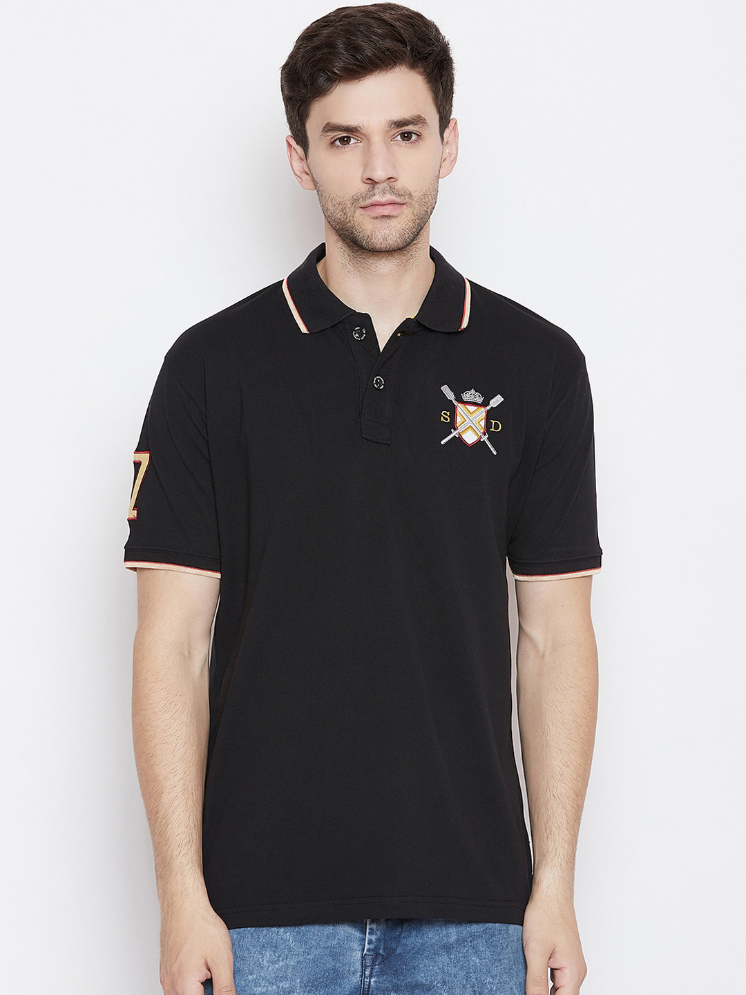 

Duke Men Black Solid Polo Collar T-shirt